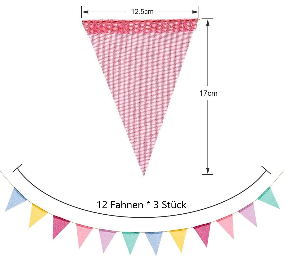 FOUORTUNATE-BEE Flagge Wimpelkette Outdoor, 3 Stück 36 Flaggen (Vintage Garden Wetterfest Regenbogen Girlande Deko für Hochzeit Geburtstag Party Zuhause Festival Dekoration)