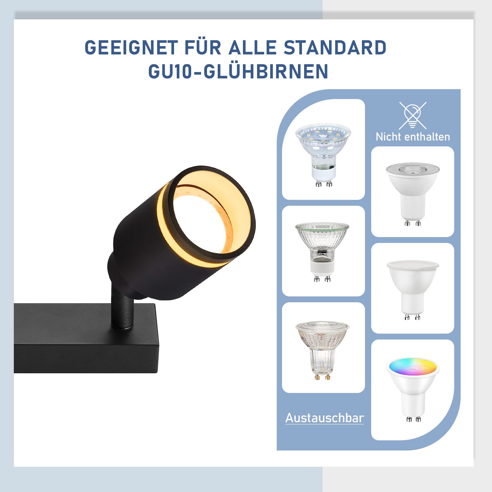 ZMH Deckenstrahler 5 Flammig Schwenkbar 355° Modern Deckenspots für Büro Schlafzimmer, Drehbar 180°, ohne Leuchtmittel, Metall Flurlampe GU10 Deckenlampe für Esszimmer