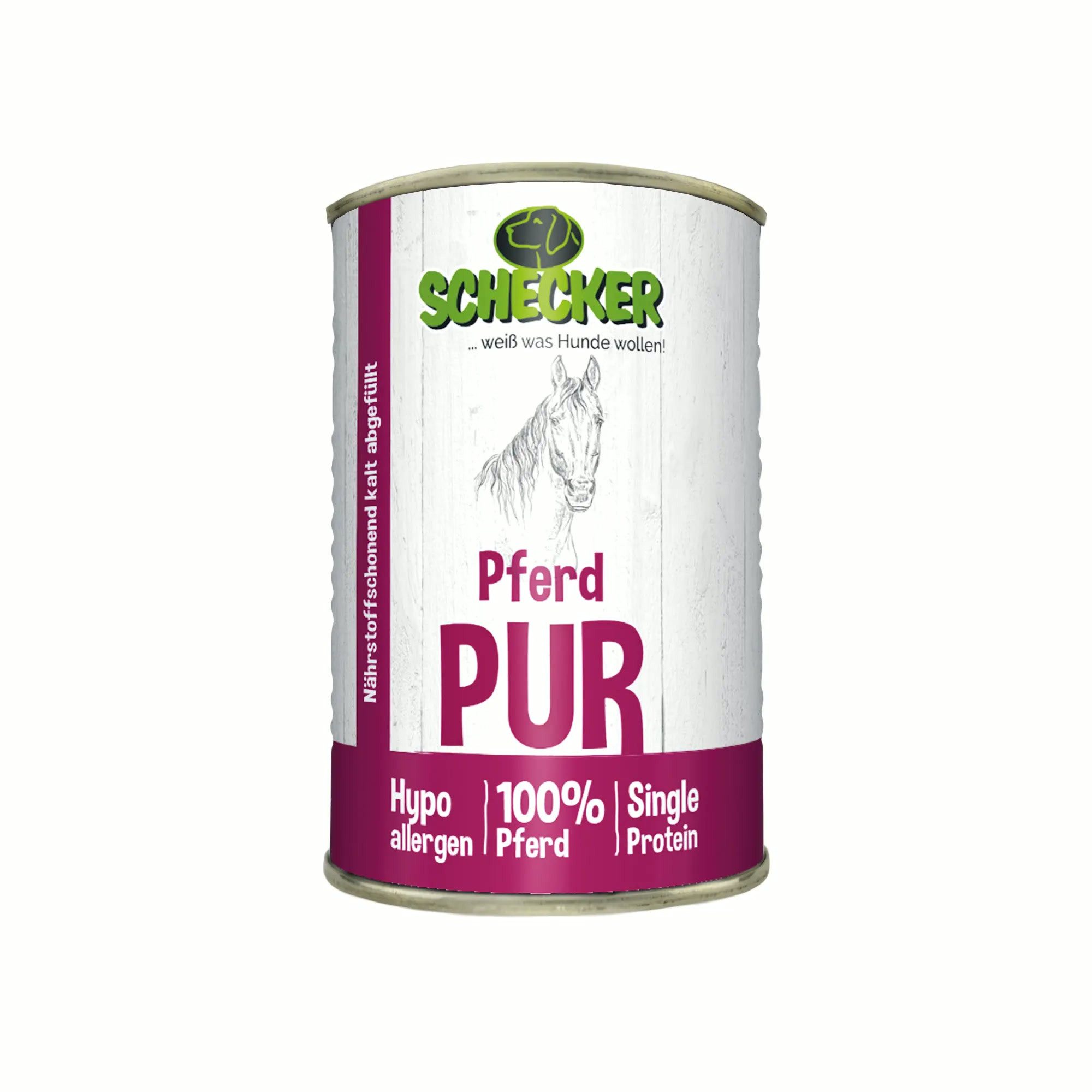 Schecker Pferd PUR Вологий корм - empfindliche bis sehr empfindliche Hunde, 1St., Fettarm, ohne Farbstoffe, ohne Konservierungsstoffe