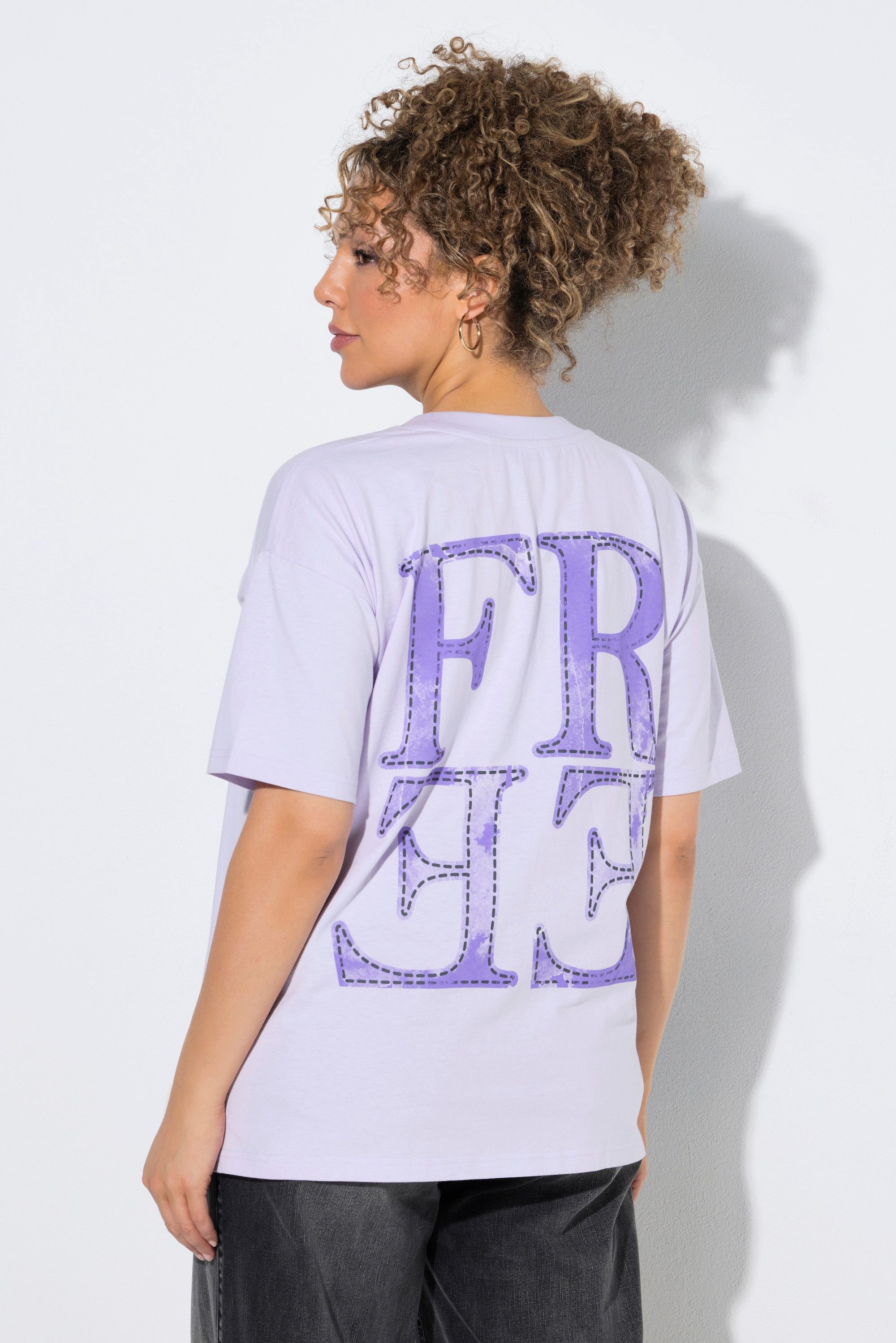Ulla Popken T-Shirt T-Shirt Rückendruck Oversized Rundhals Halbarm