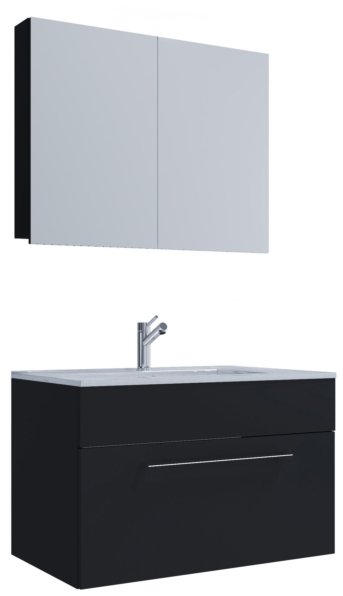 VCM Waschtisch 3 teilig Badmöbel-Set Waschplatz Badinos (Set, 3-St., 1x Unterschrank 1x Waschbecken 1x Spiegelschrank), 3-tlg. Waschplatz, Waschbecken Unterschrank Breite 60 cm, Badmöbel