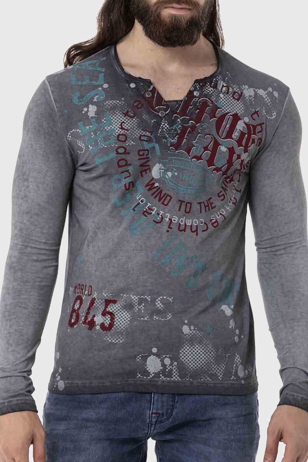 Cipo & Baxx T-Shirt Sweatshirts mit Knopfleiste am Ausschnitt
