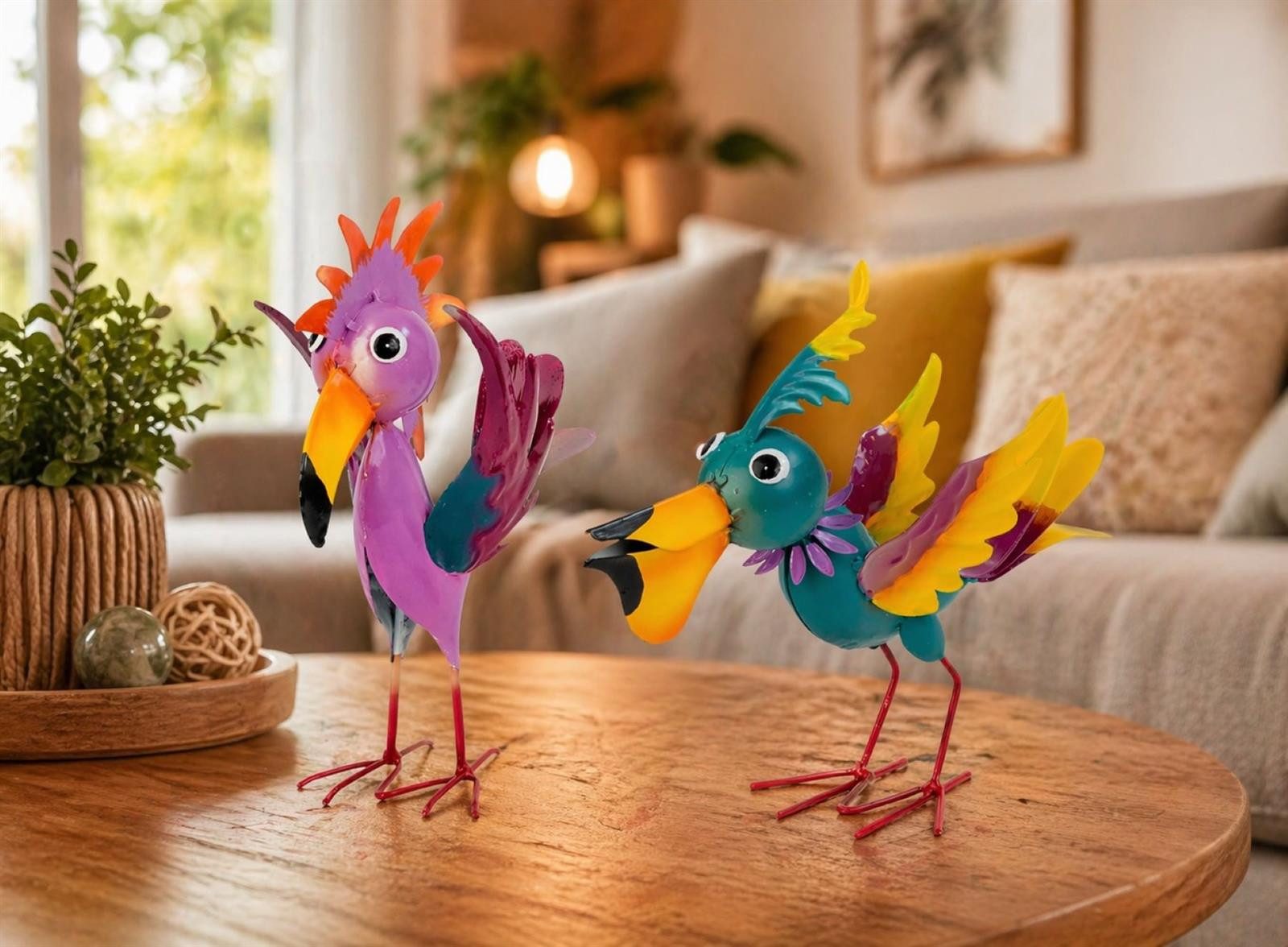 Geschenkestadl Tierfigur Bunte Metall Vögel 2er Set ausgefallene Dekofiguren modern 19/20 cm (Spar-Set, 2 St., 2tlg), lustige Vögel – Bild 3 von 5