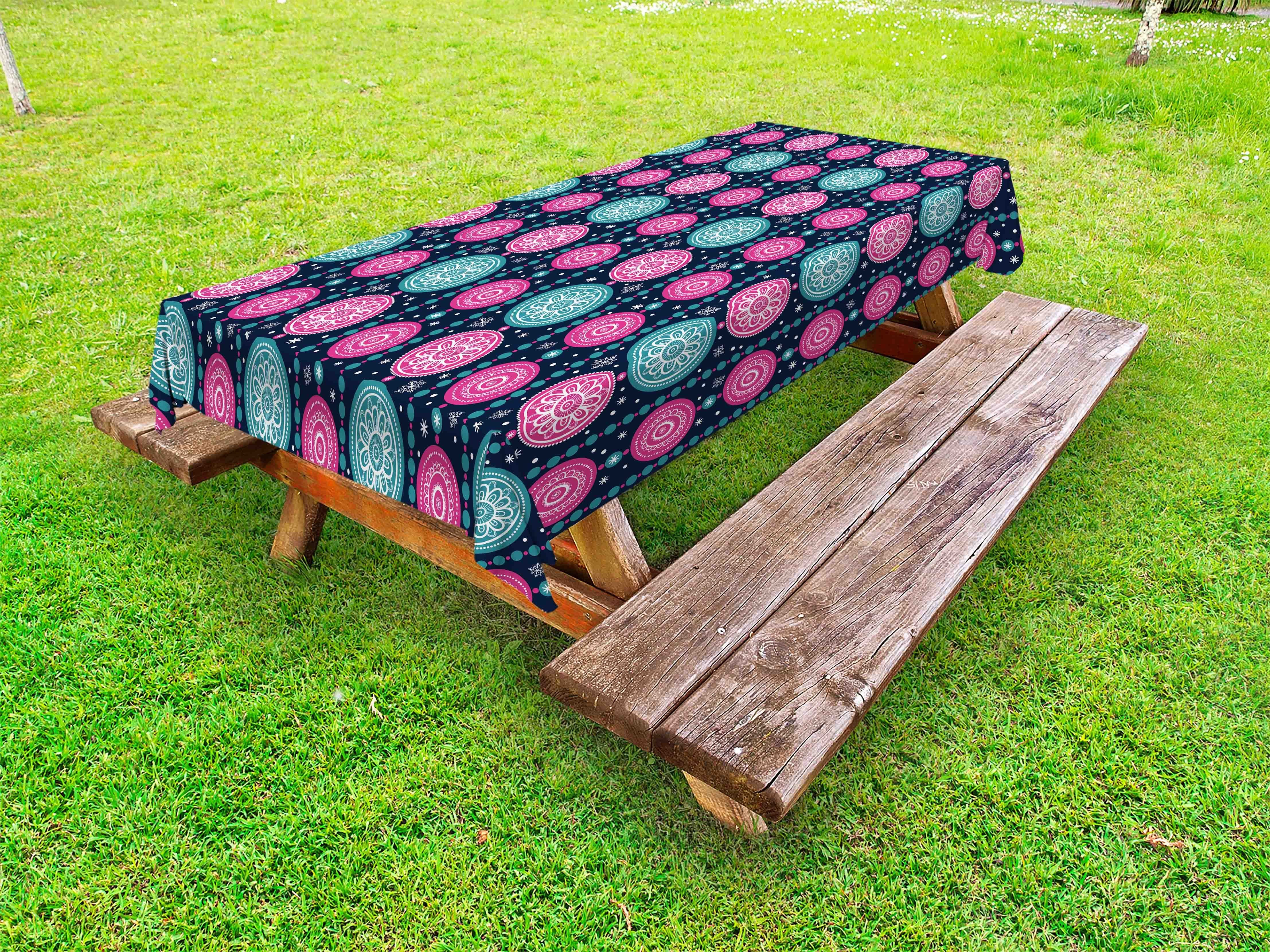 Abakuhaus Tischdecke dekorative waschbare Picknick-Tischdecke, Weihnachten floral Kreise