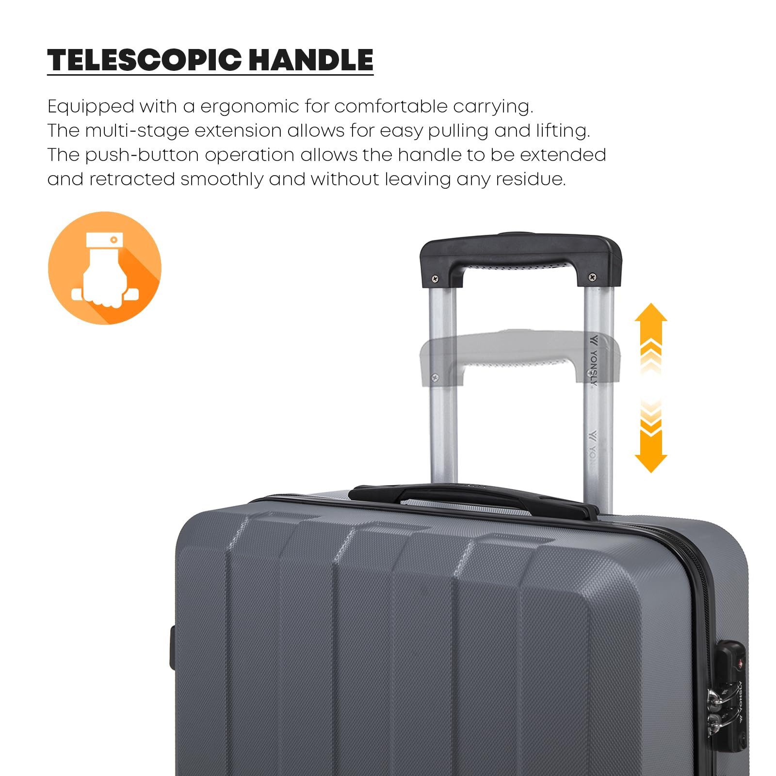 YONSLY Trolleyset Premium ABS-Hartschalen-Reisekoffer Trolley, 4 Rollen, (Spar-Set, 3 tlg., M/L/XL), TSA-Schloss, YKK-Reißverschluss & austauschbare Rollen und Griffe