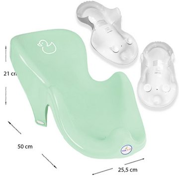 Tega-Baby Babybadewanne 4 Teile SET – DUCK Grün + Ständer Grau - Babybadeset Wanne Pflege, (Made in Europe Premium Set), ** Wwanne + Badesitz + Töpf + WC Aufsatz + Gestell **