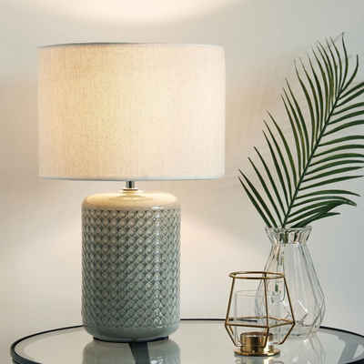 Pauleen LED Tischleuchte Go for Glow, Leuchtmittel wechselbar, Warmweiß, 3-Step dimmbar weiß/grün, 230 V, Stoff/Keramik