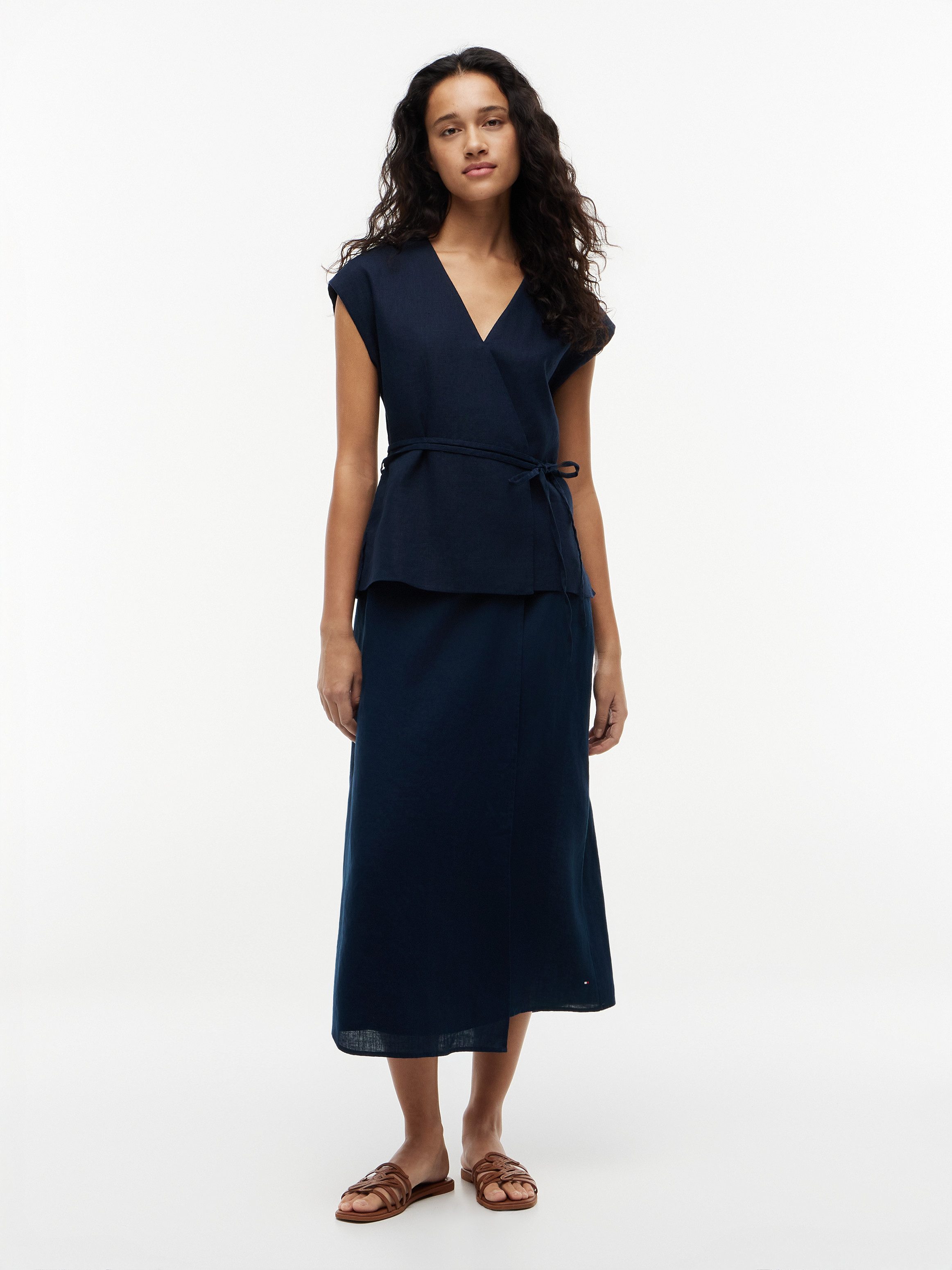 Tommy Hilfiger Wickelbluse ESS LINEN WRAP TIE NS VEST Materialmix, Bindeband – Bild 4 von 5