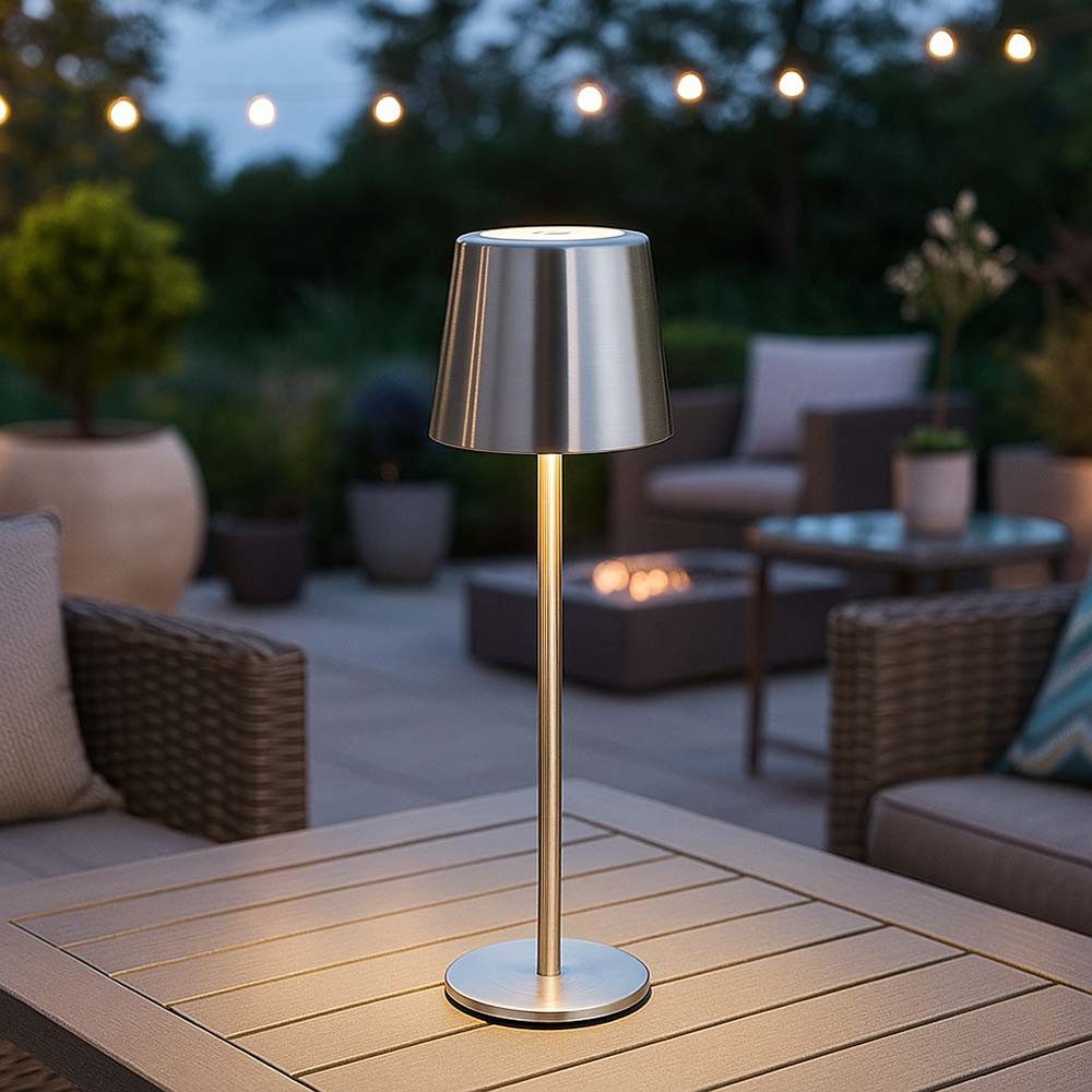GLOBO LIGHTING LED Tischleuchte, LED-Leuchtmittel fest verbaut, Kaltweiß, Warmweiß, Neutralweiß, Tageslichtweiß, Farbwechsel, Tischlampe Außen Innen Tischleuchte silber Touchdimmer Akku USB LED 2x
