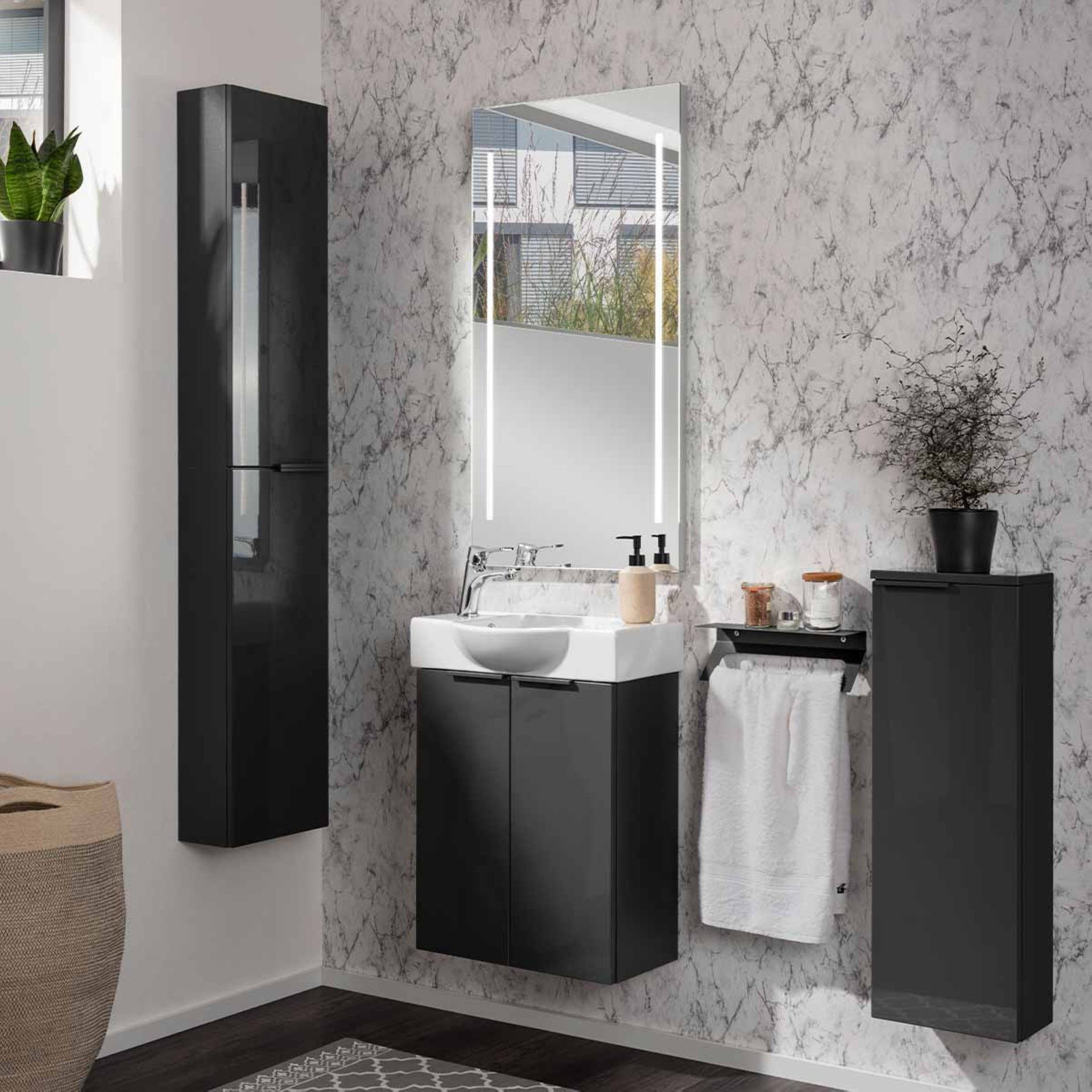 FACKELMANN Badmöbel-Set Badezimmermöbel-Set, Waschplatz, Gäste-WC Lösung, Stilvolle Badmöbel