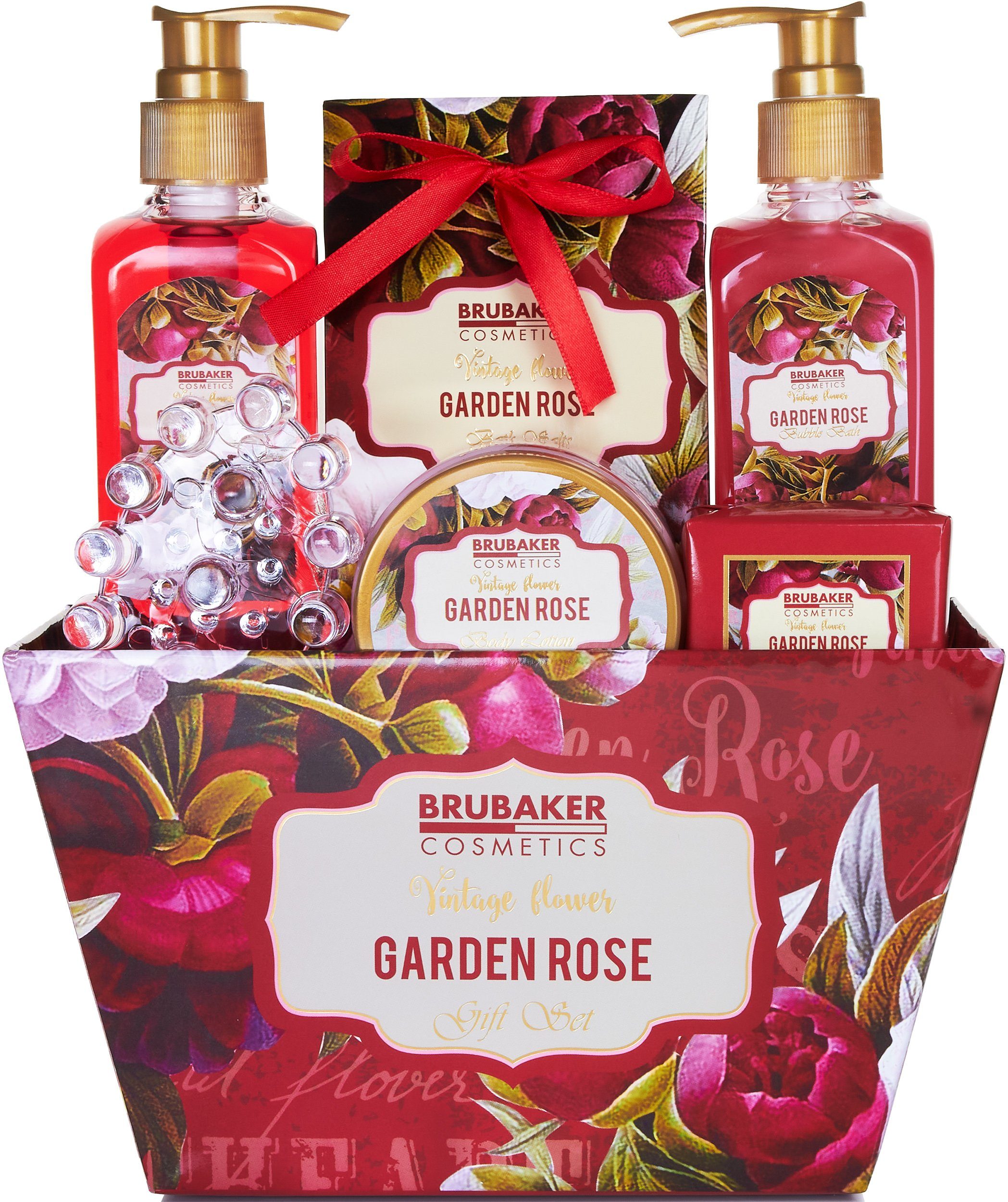 Rosen- Massage-Acryl, Set, 7-tlg., Körperpflege-Set BRUBAKER Geschenkset Veilchen Duft und mit Dusch Bade- und