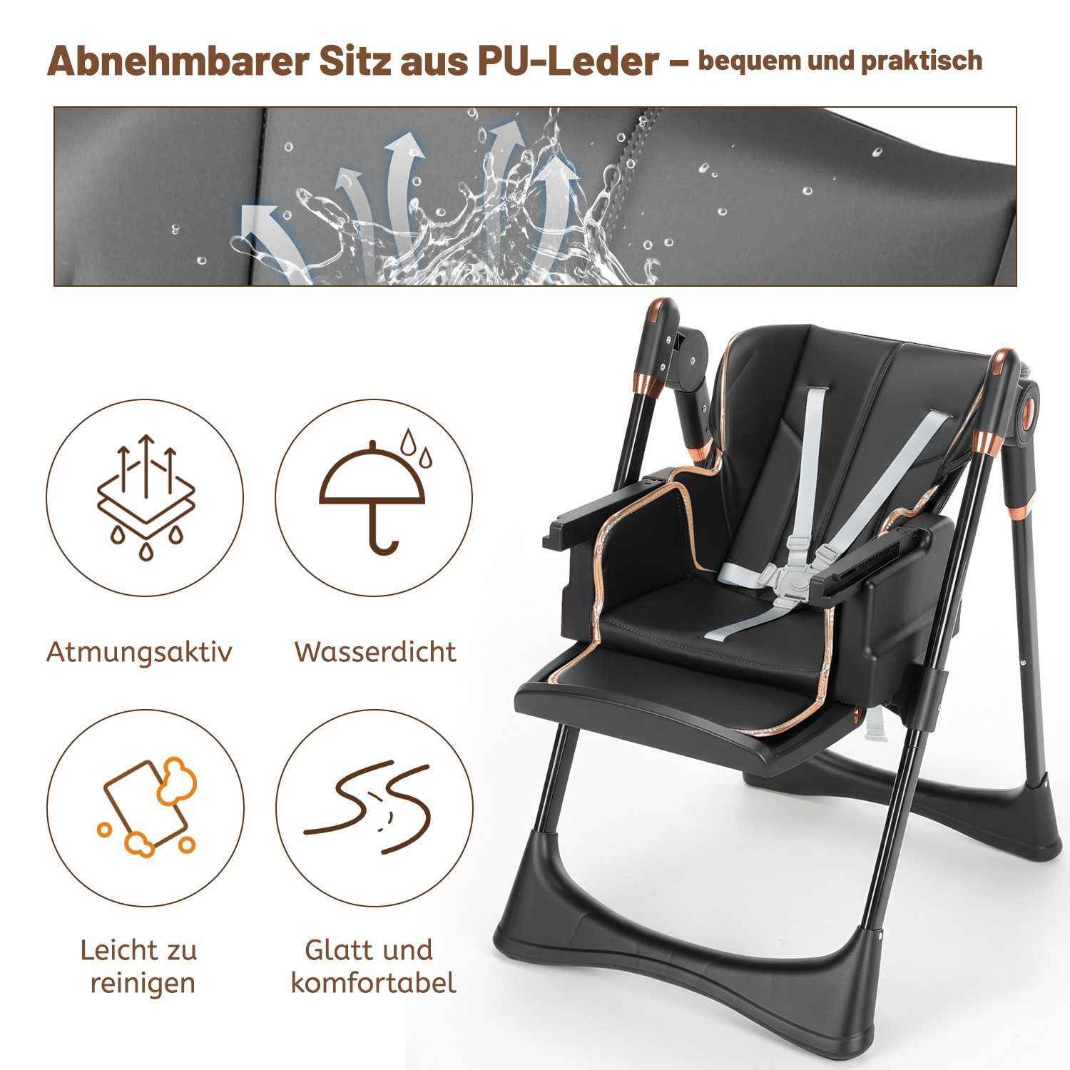 oyajia Kinderstuhl 3in1 Babywippe für Kinder, höhenverstellbar klappbar (Babystuhl mit Tablett und 5-Punkt-Gurt, Fußstütze, Einfach zu Reinigen), Baby Wippe, ab 6 Monaten bis 3 Jahren