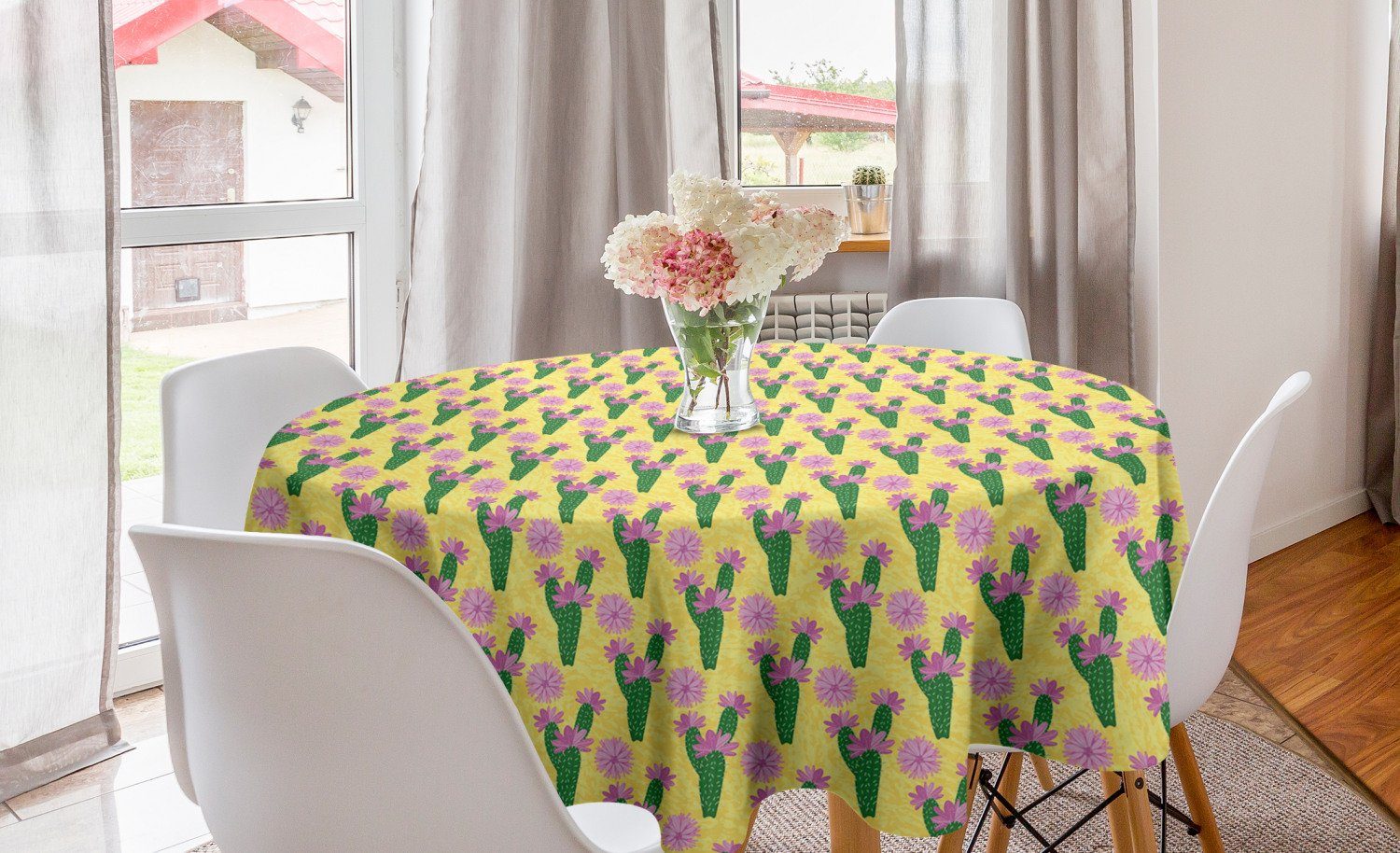 Esszimmer mit Küche Kreis Tischdecke Abakuhaus für Dekoration, Kaktus Blumen Abdeckung Tischdecke Botanisch