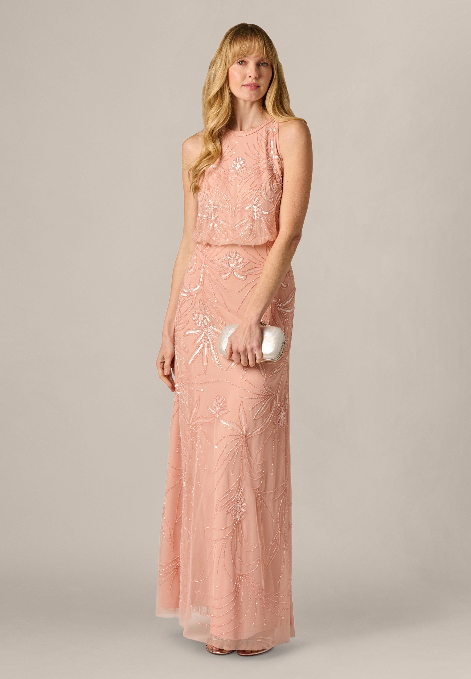 Adrianna Papell Abendkleid Bead Blouson Long Dress Klassisches, halterneckiges, mit Perlen besticktes Kleid
