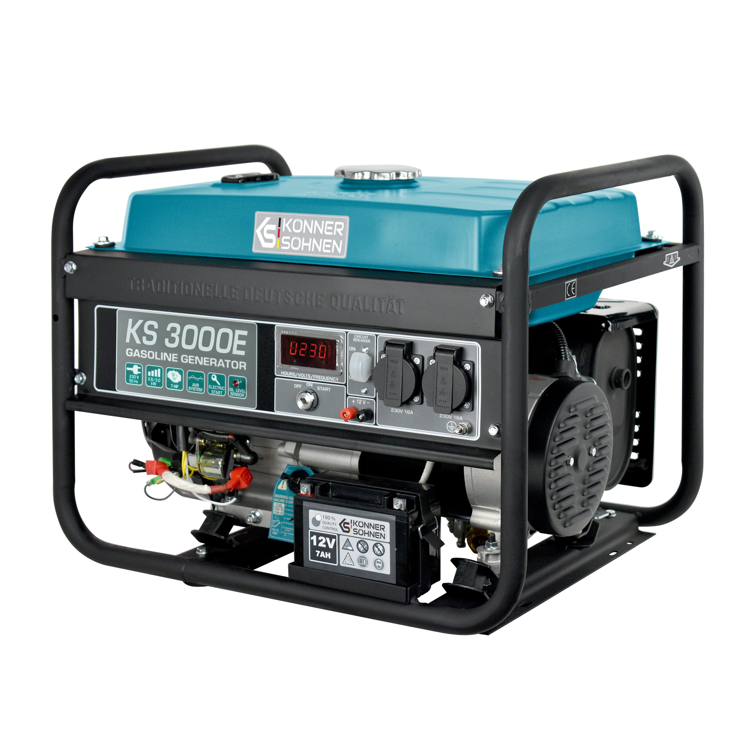 Könner & Söhnen Stromerzeuger KS 3000E, 3,00 in kW, (1-tlg., 7 PS 4-Takt Benzinmotor), Steckdosen 2*16A, 230V Generator, für Kleinhaus