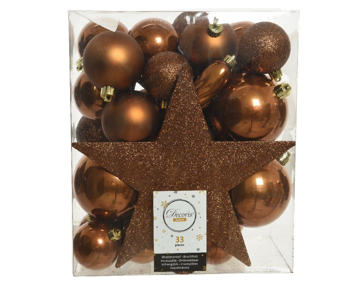 Kunststoff Christbaumstern mit decorations Weihnachtsbaumkugel, Set Decoris - Weihnachtskugeln 33er Zimt season