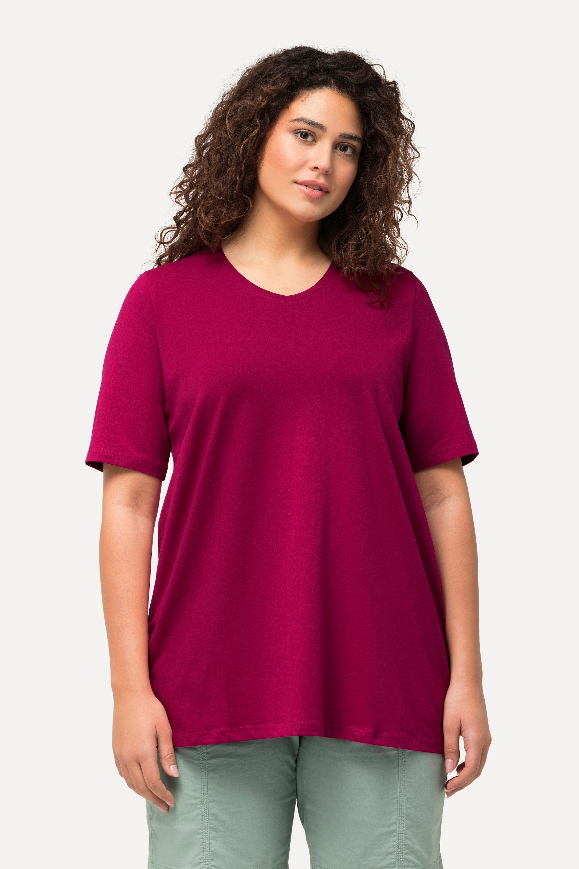T-Shirt T-Shirt A-Linie V-Ausschnitt Halbarm