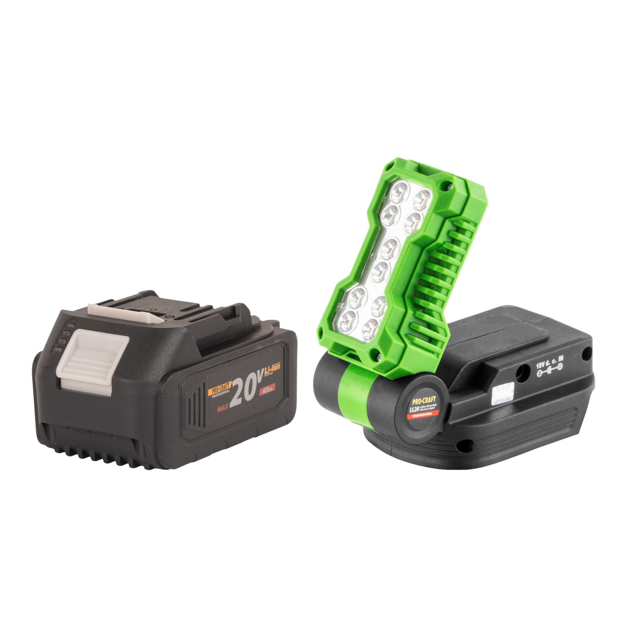 PRO CRAFT Baustrahler LL20bb Akku LED Strahler 20 V 500 lm + 1x Akku 4,0 Ah - ohne Ladegerät