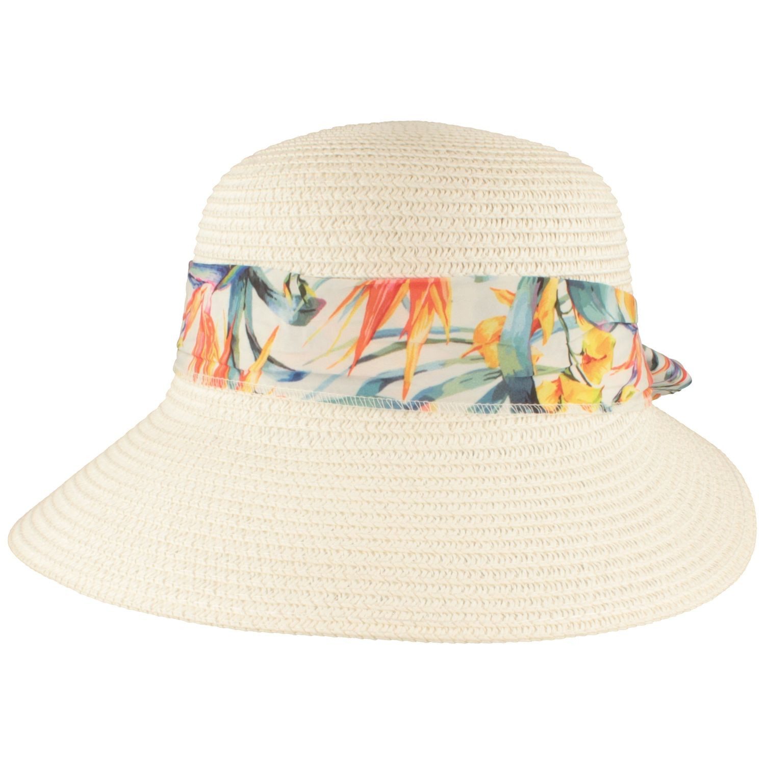 Breiter Strohhut Strand Paper-Schute mit buntem Zierband