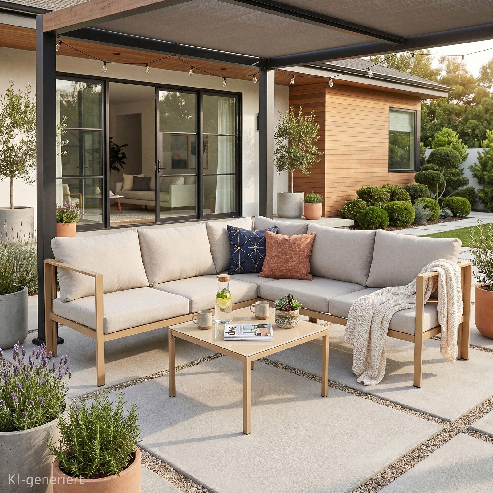 SVITA Gartenlounge-Set MISSOURI, (Set, Modulares Ecksofa mit Tisch), 4-ttg. Outdoor Sofa, Beige / Natur
