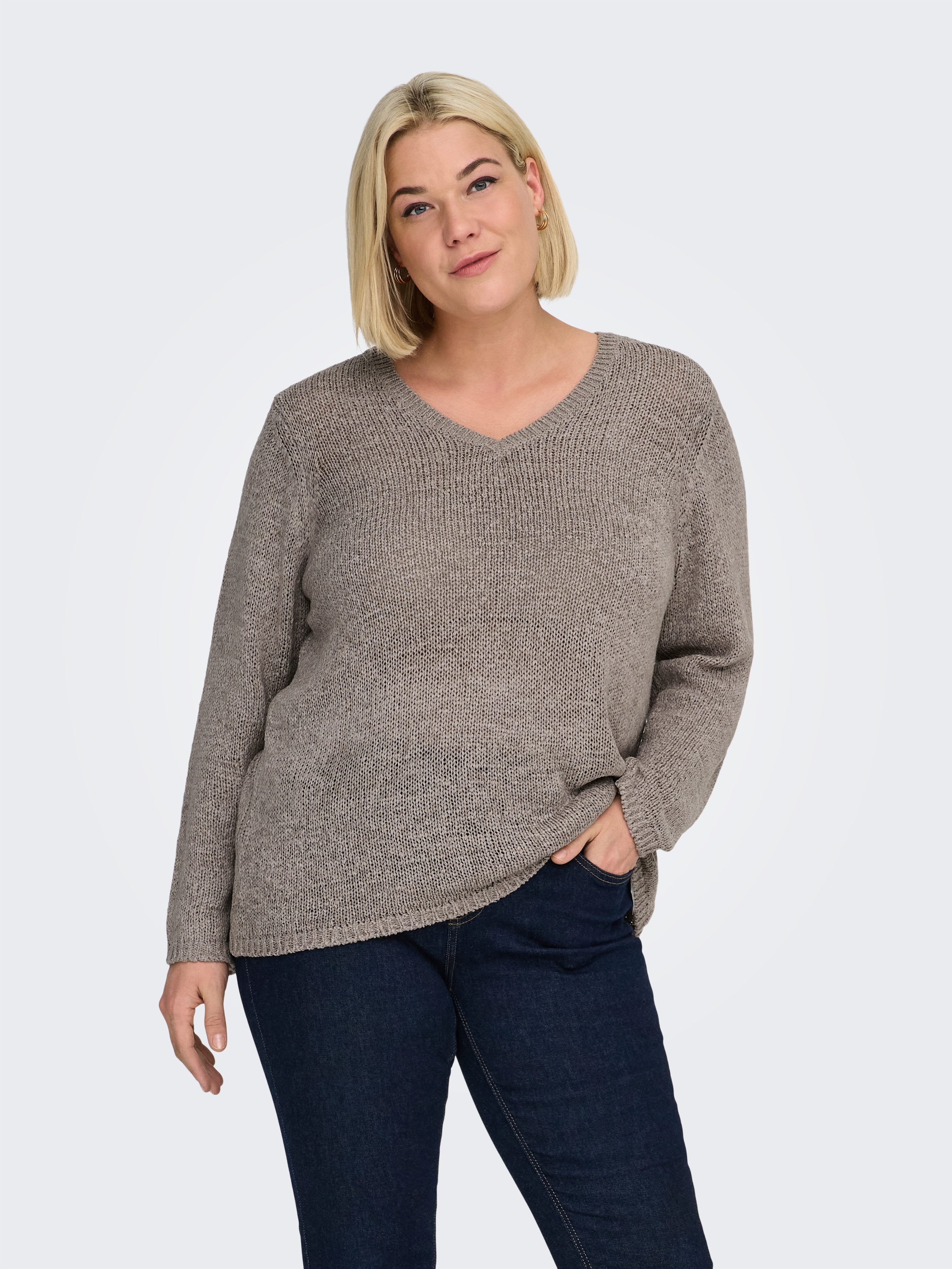 ONLY CARMAKOMA V-Ausschnitt-Pullover CARGEENA L/S V-NECK KNT NOOS