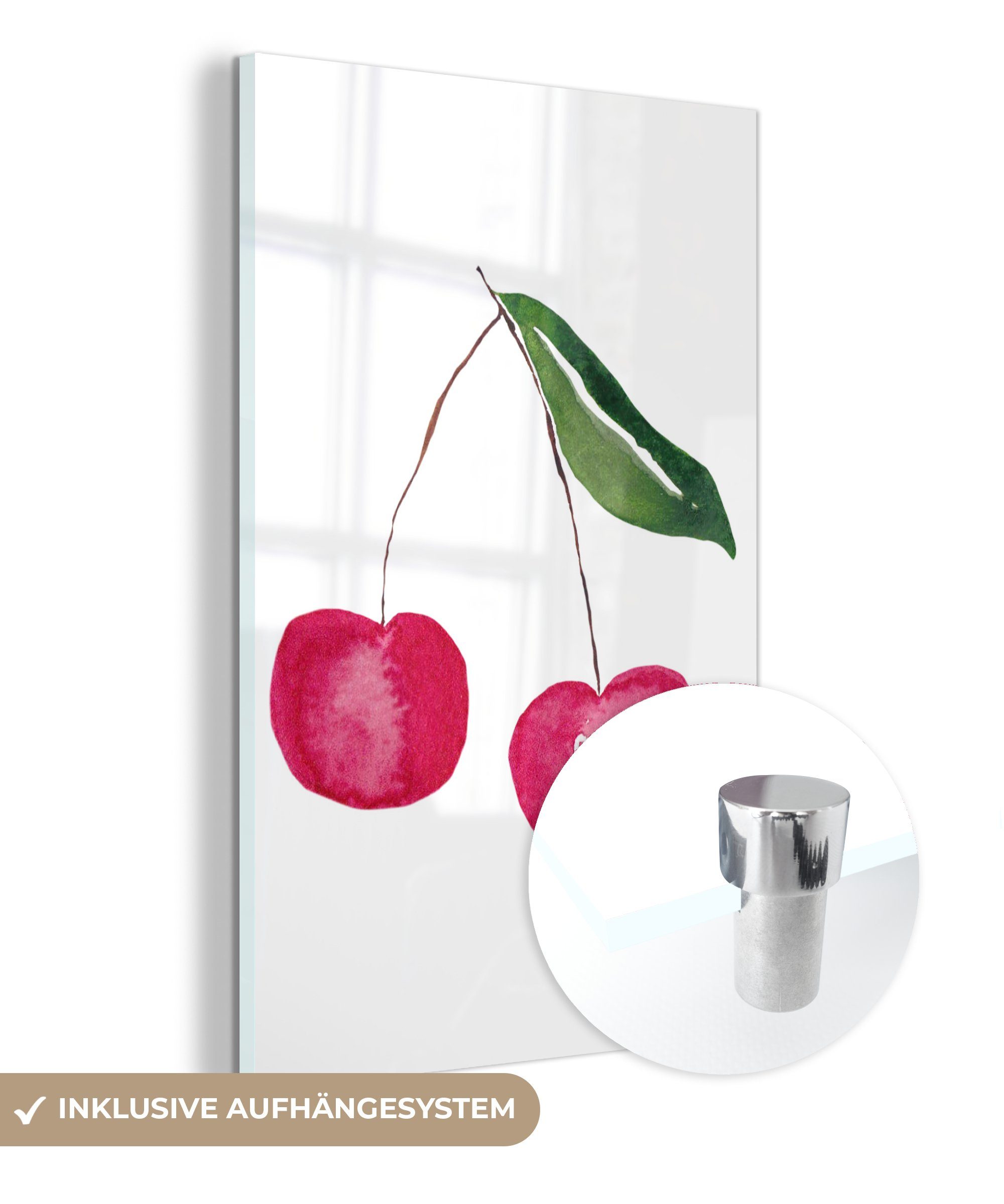 MuchoWow Acrylglasbild Kirschen - Obst - Weiß, (1 St), Glasbilder - Bilder auf Glas Wandbild - Foto auf Glas - Wanddekoration