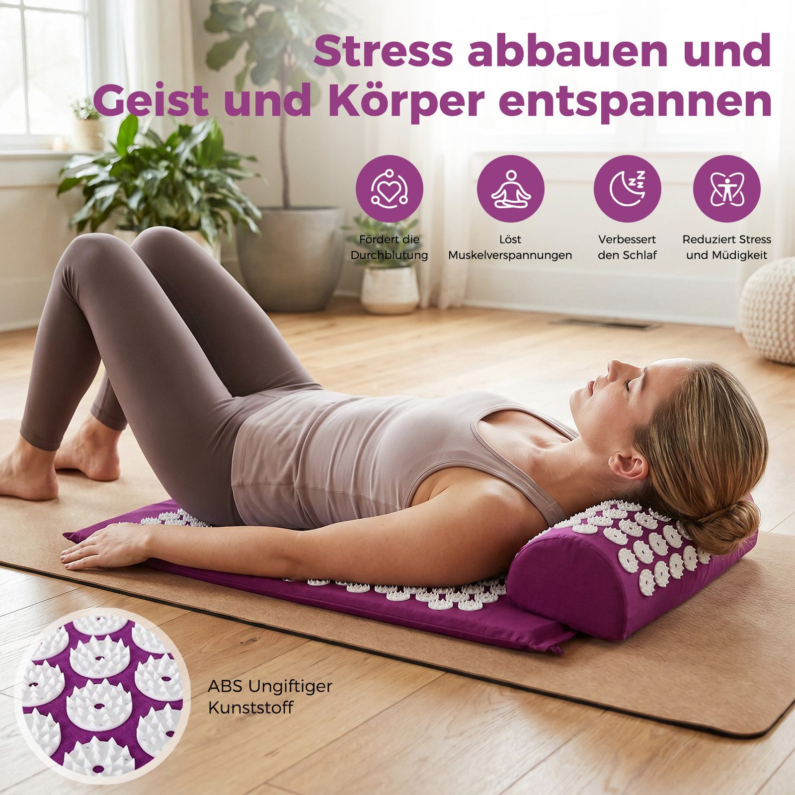 AKKEE Akupressurmatte Akupressur Set mit Akupressurkissen Massagematte 67 x 41 cm