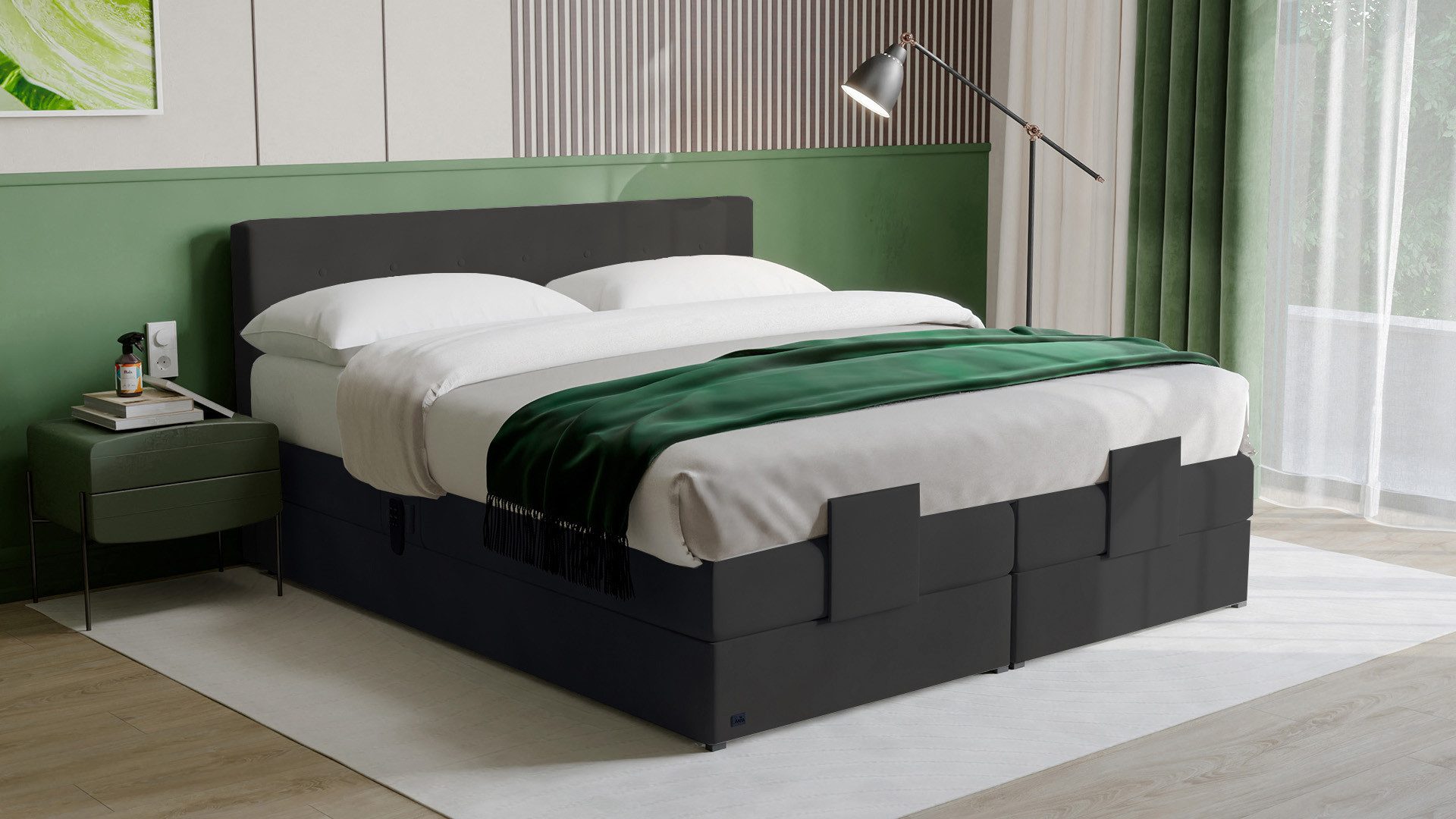 PAARA Boxspringbett 25GM elektrisch verstellbar mit Motor Dachschräge, Belüftungssystem