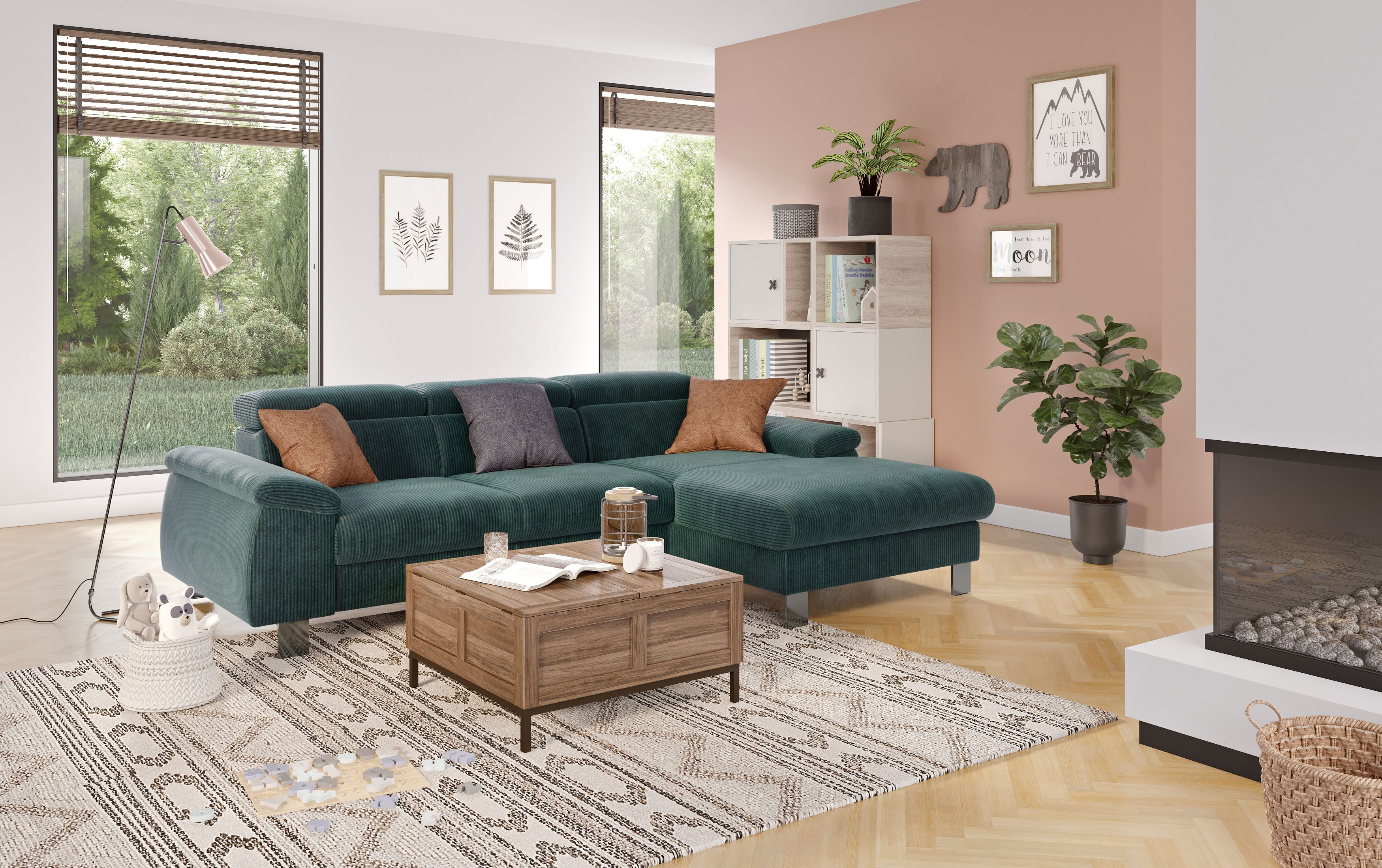 COTTA Ecksofa Komaris L-Form, B: 244 cm, mit Kopfteilverstellung, optional Bettfunktion, Bettkasten & Licht