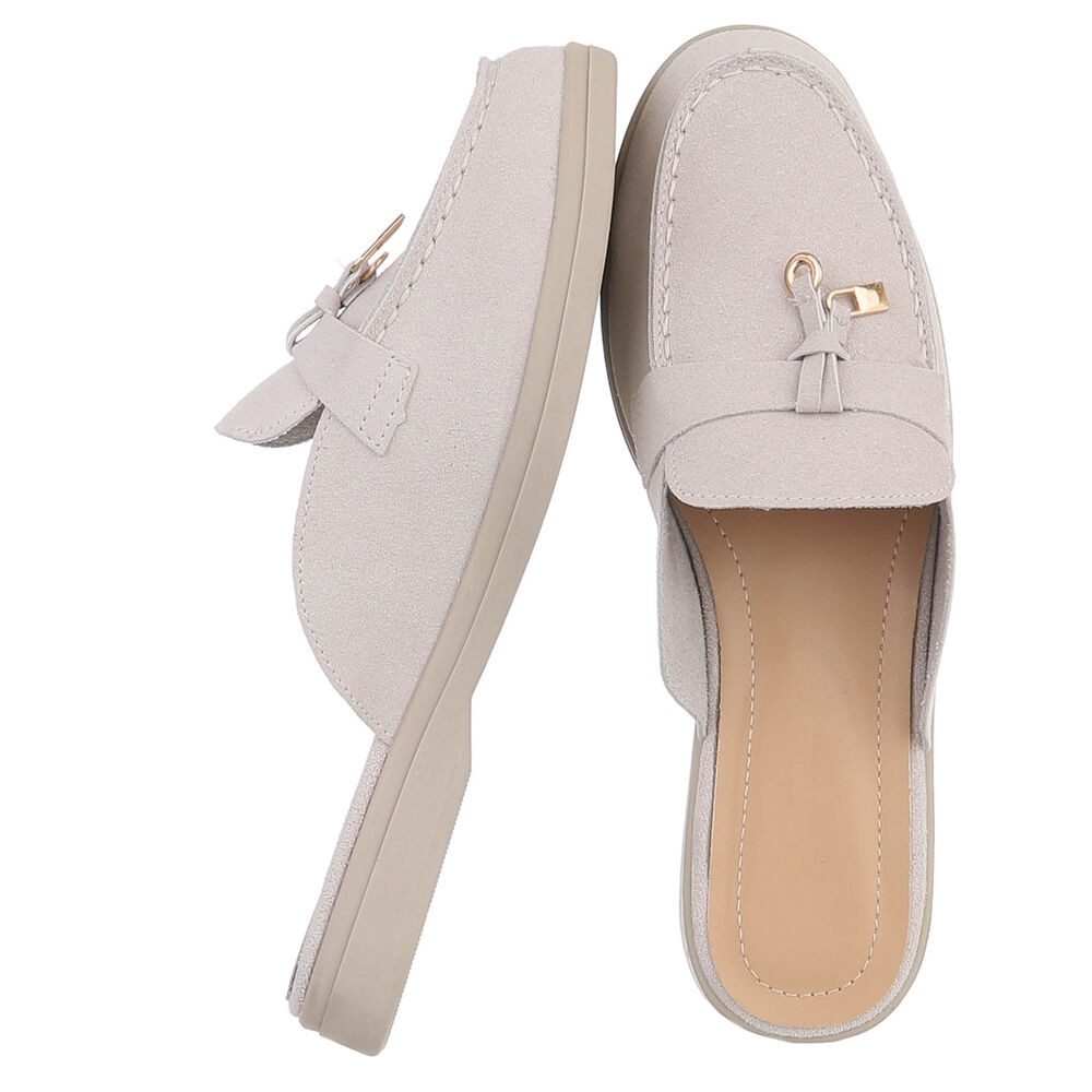 Ital-Design Damen Mule Schlupfschuh mit Metallic-Detail Pantolette (91742531) Blockabsatz Pantoletten in Beige