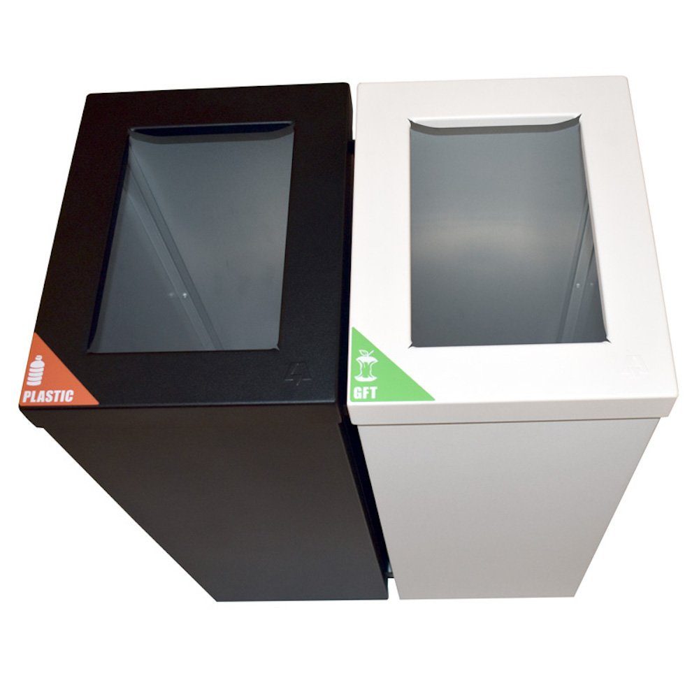 HxBxT Mülleimer PROREGAL® Aluminium, 60, 60 RecycloFlex 70,5x26,3x34,3cm, Schwarz Weiß L,