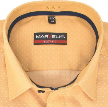 MARVELIS Businesshemd Businesshemd - Body Fit - Langarm - Einfarbig - Mais Fein gepunktet