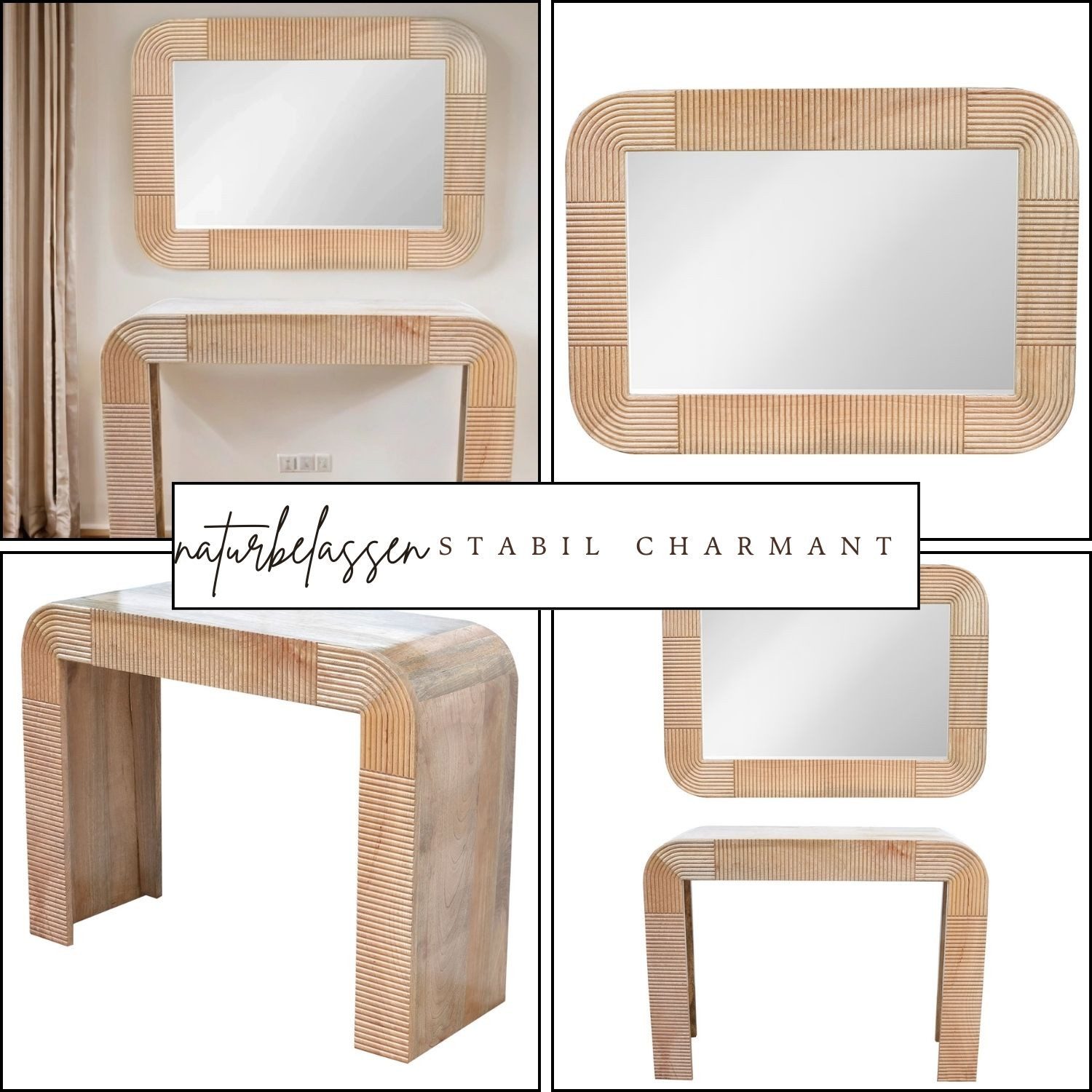 Marrakesch Orient & Mediterran Interior Wandspiegel Wandspiegel Cailin aus Mangoholz, Modernes Design, 106×76cm (1-St), Handarbeit