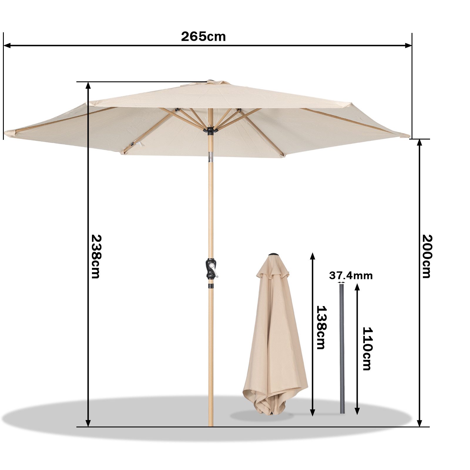 Angel Living Sonnenschirm 2,7 m Gartensonnenschirm, Ampelschirm mit Kurbel & Höhenverstellung, ohne Schirmständer, Optimaler Sonnenschutz für Terrasse, Balkon und Garten