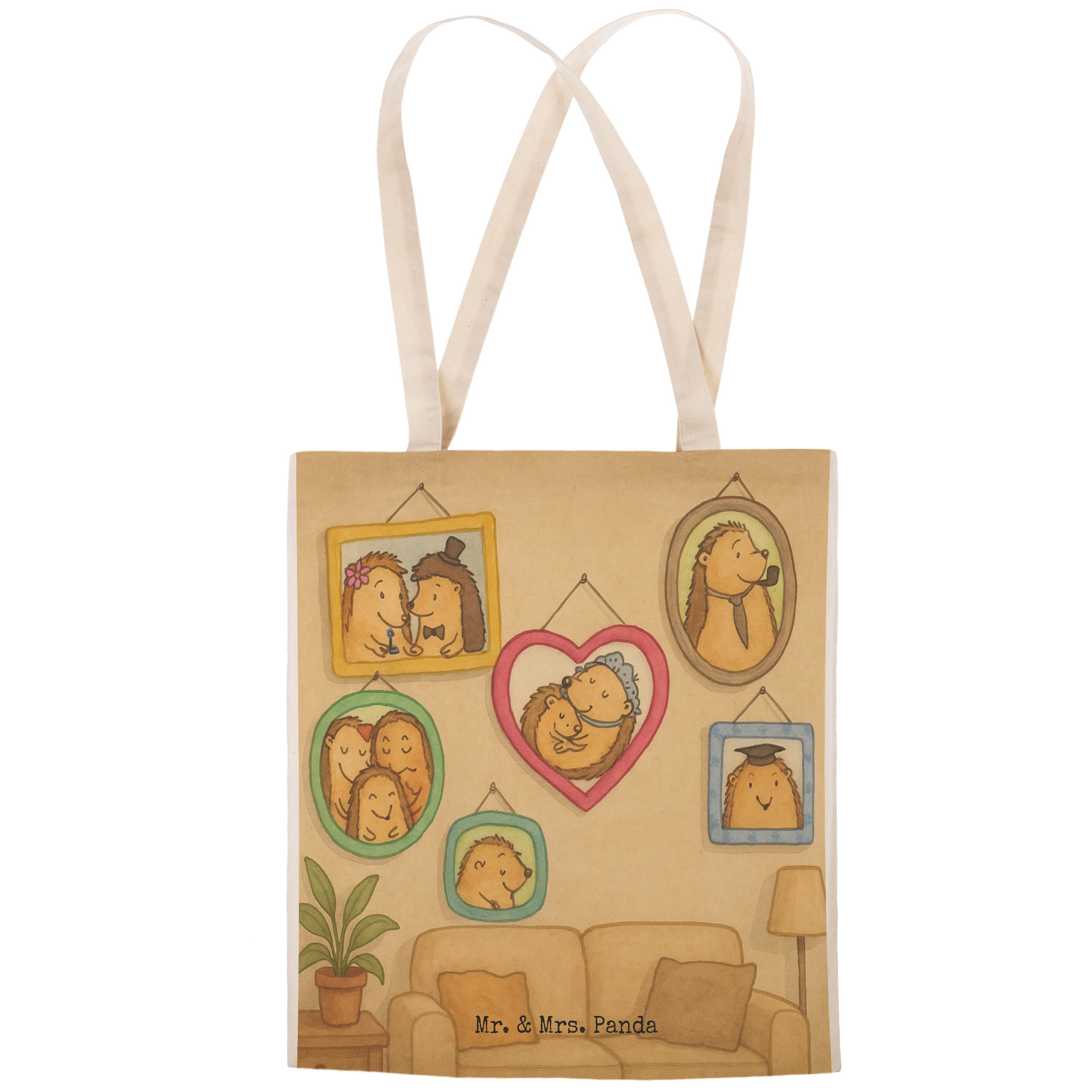 Mr. & Mrs. Panda Tragetasche Igel Familie Design, Tote Bag, Weiß, Bilder, Beuteltasche, Bag, Shopp (Packung), Shoppingtasche mehrzwecktasche Glück