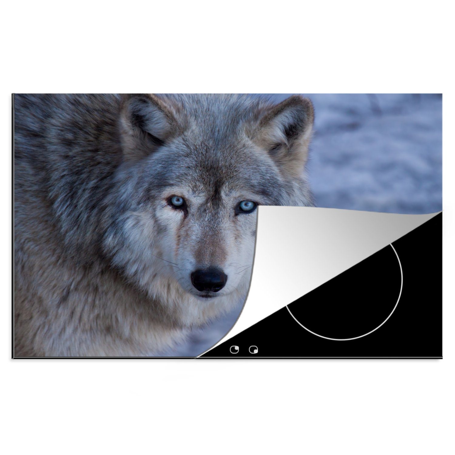 MuchoWow Herdblende-/Abdeckplatte Kopf eines grauen Wolfes, Vinyl, (1 tlg), 81x52 cm, Induktionskochfeld Schutz für die küche, Ceranfeldabdeckung