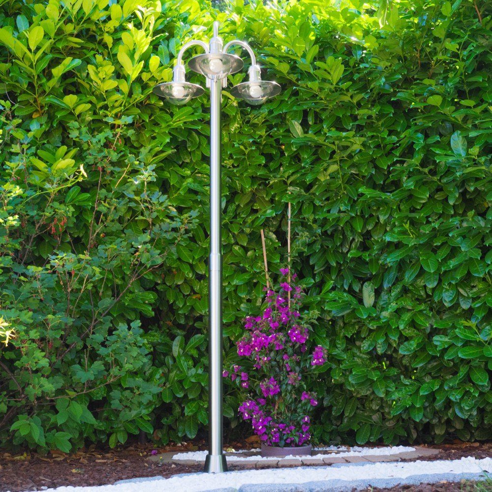 IP44 Außen-Stehlampe aus mit Kandelaber hofstein Edelstahl Glas, Außenleuchte Design, Gartenlampe Leuchtmittel, aus modernem Lampenschirmen in E27, 200cm, ohne »Verna« Wegeleuchte