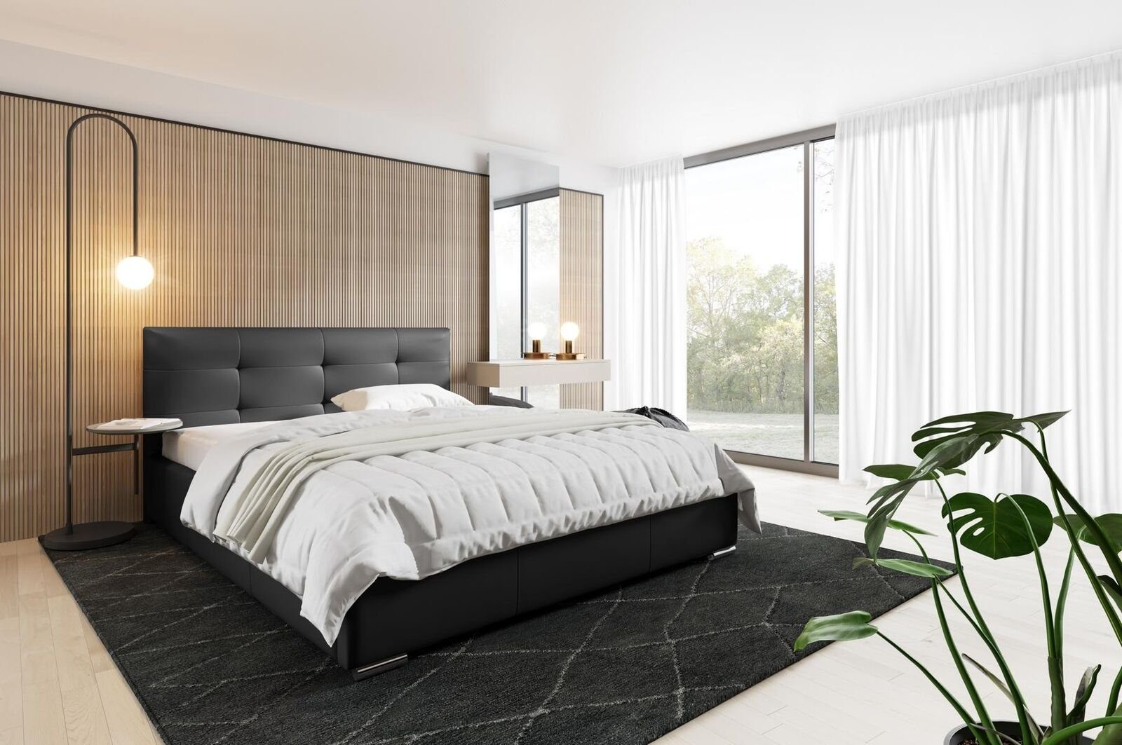 JVmoebel Polsterbett, Luxus Möbel Design Doppel Hotel Modern Bett Schlafzimmer Betten Schwarz