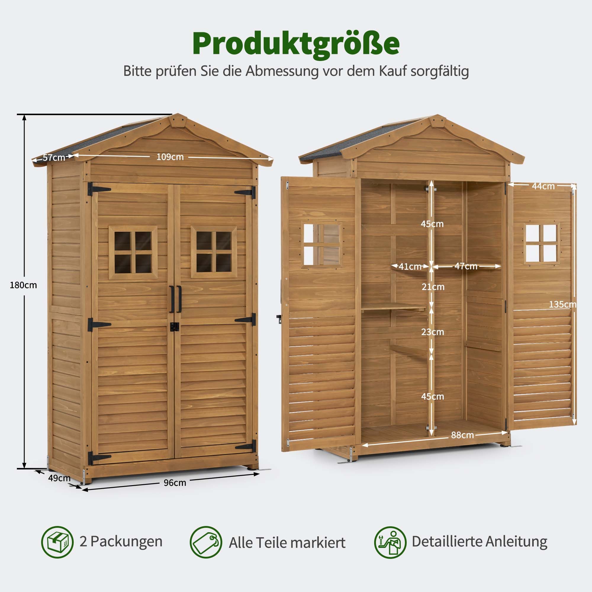 MCombo Gerätehaus M MCombo Gartenschrank Gartenhaus Outdoor Holz,57×109×180 cm, 1152 – Bild 3 von 5