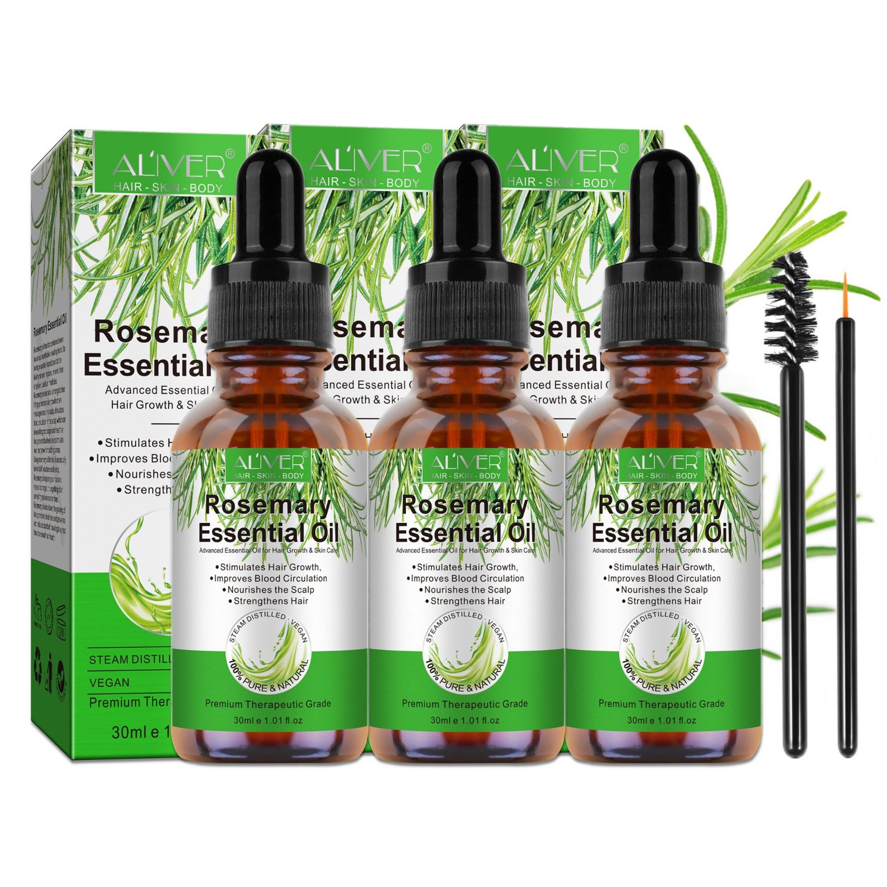 ALIVER Haaröl Rosmarinöl Ätherisches Öl Haarwachstum Haarpflege 30ml, 3-tlg., Haaröl, Haarwachstum, Hautpflege