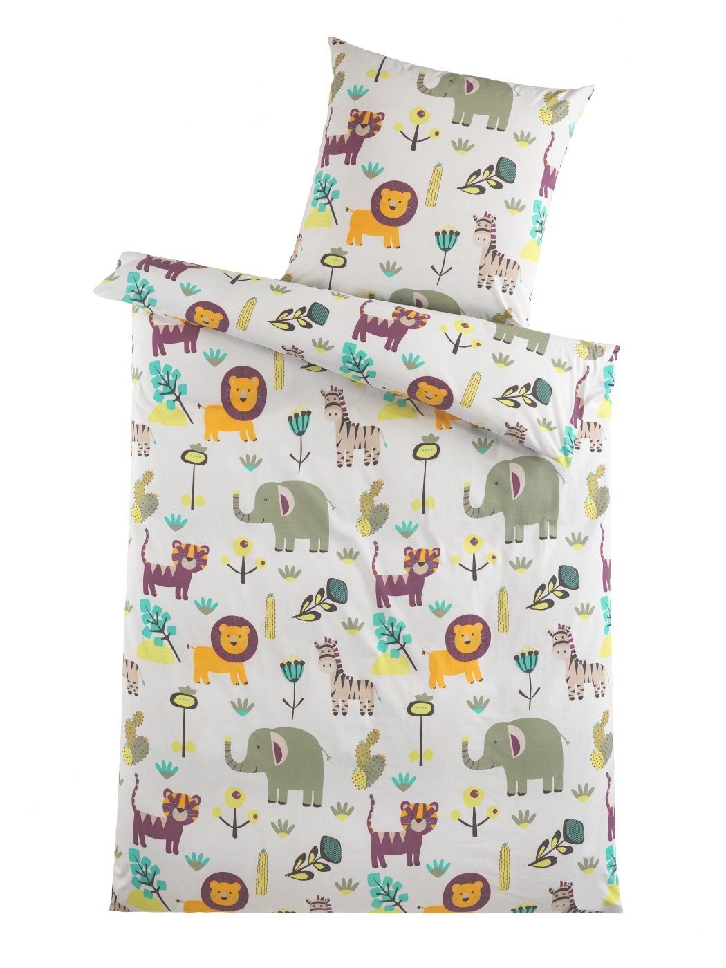 Kinderbettwäsche Safari Set mit Tieren 135x200 80x80 cm Kinder Mädchen Jungen sale