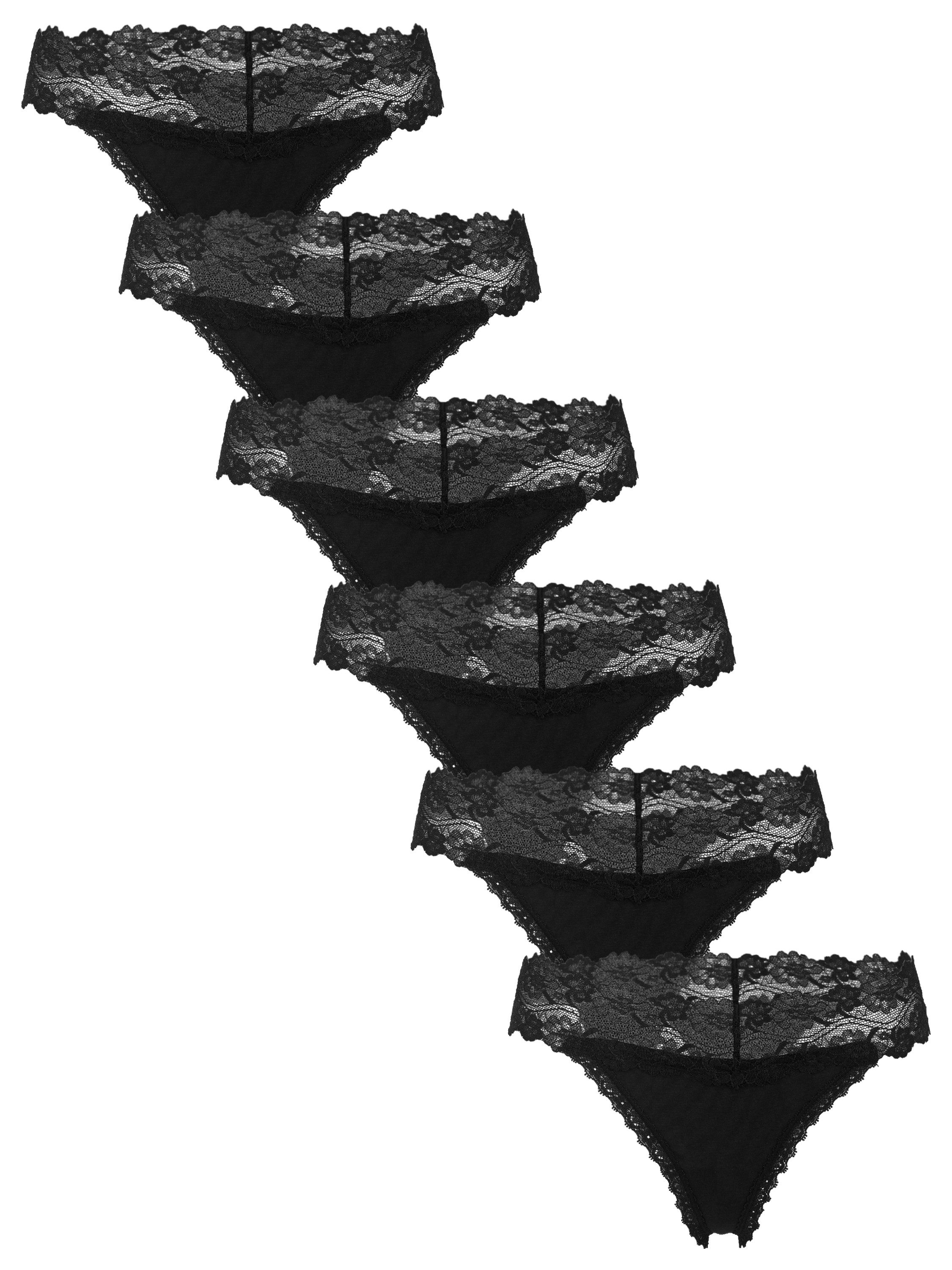 Fabio Farini String Frauen Unterwäsche - String Tanga aus Baumwolle (Packung, 6-St) Damen Slips mit floraler Spitze am Bund