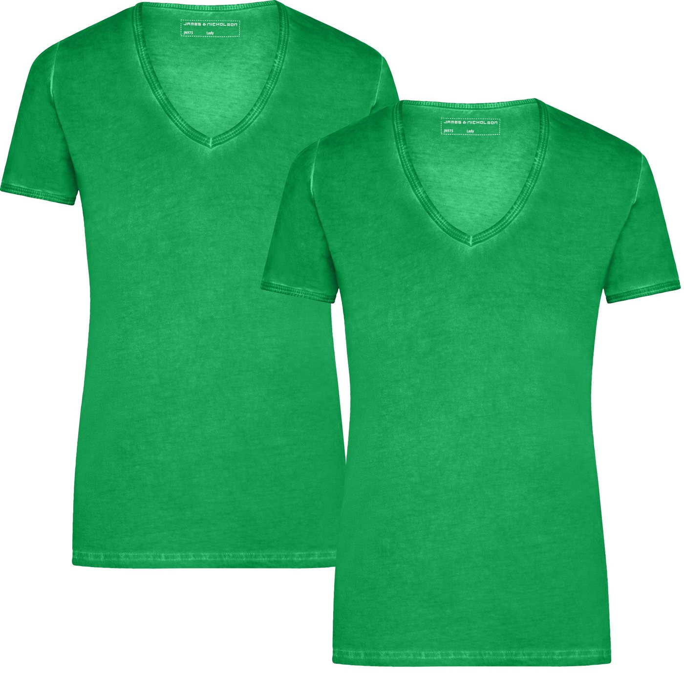 James & Nicholson T-Shirt Doppelpack Tailliertes Damen T-Shirt mit trendiger Spraytechnik JN975 (Doppelpack, 2er-Pack) Trendiges T-Shirt mit V-Ausschnitt