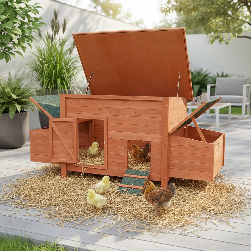 Mucola Hühnerstall Hühnerstall Hasenstall 2 Eiablagen Holz XXL Kaninchenstall Hühner