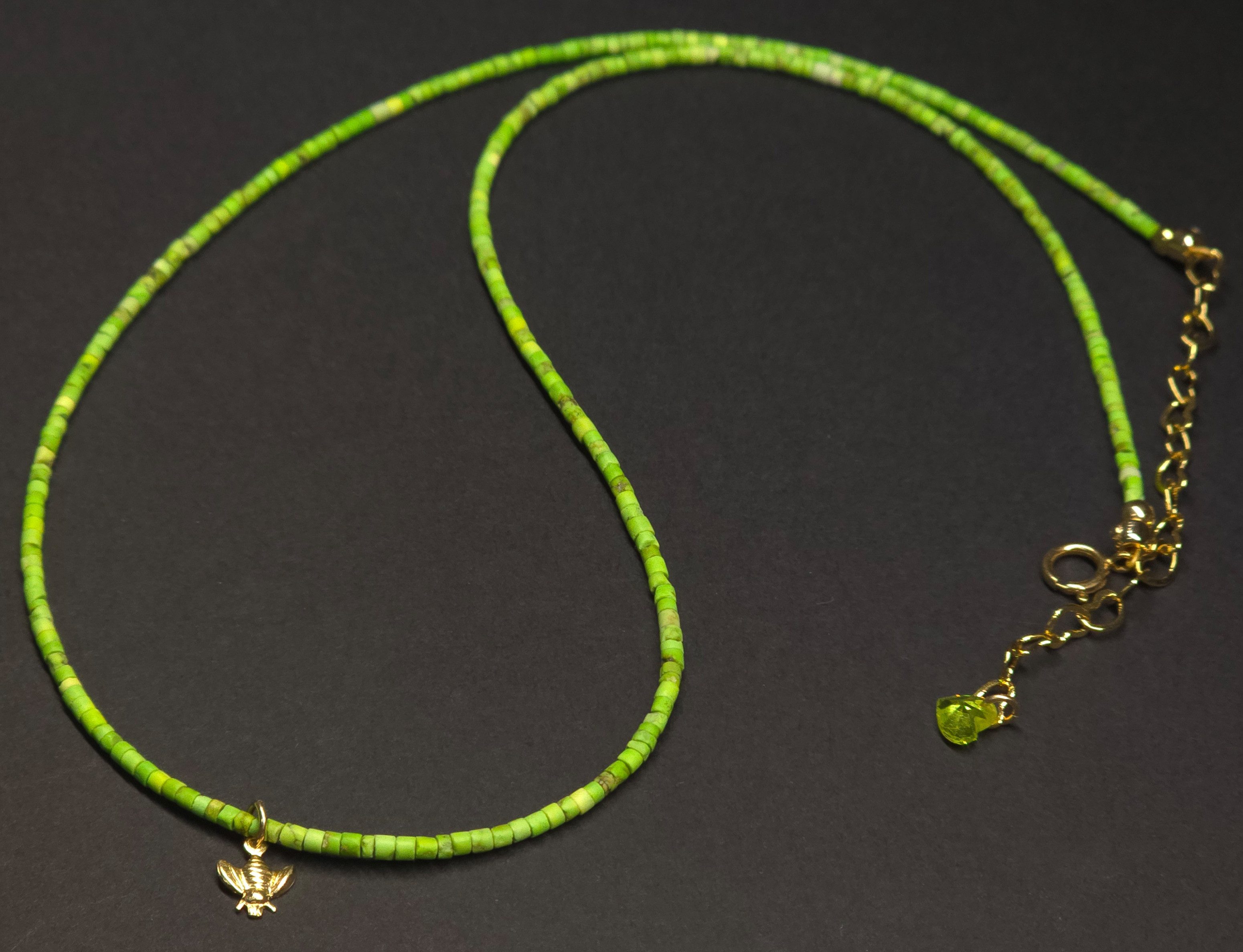 GOLDEN Charm-Kette Imperial Jaspis Halskette mit 14K Gold Filled Biene, Handgemacht
