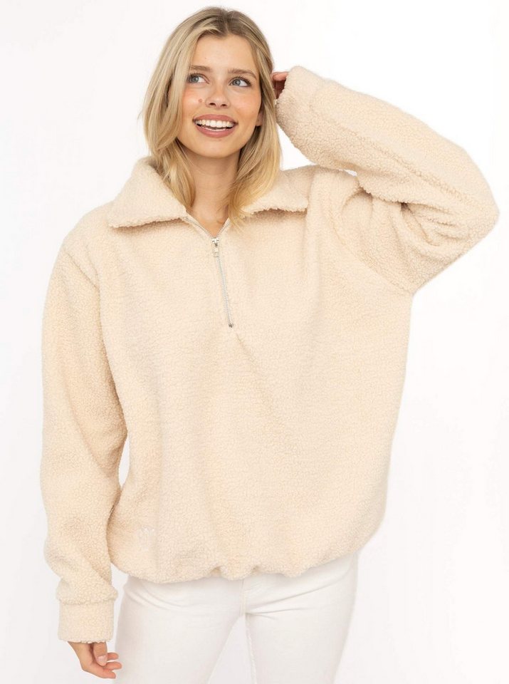 Zwillingsherz Troyer "Oversize Polo" Polokragen mit Reißverschluss, Herzmotiv hinten, kuschelig weich