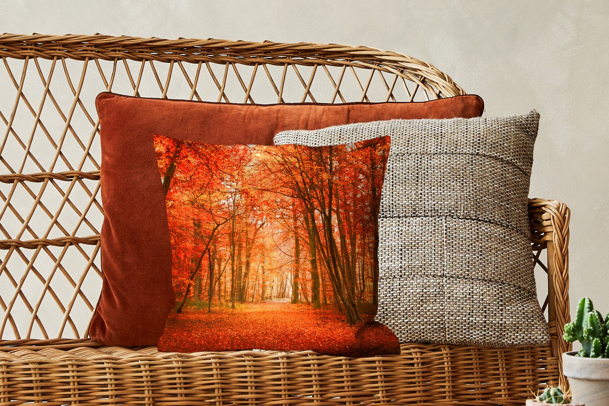 Herbst Füllung Sofakissen Dekokissen Wohzimmer, - Wald, mit Zierkissen für Schlafzimmer, Rot - Deko, MuchoWow