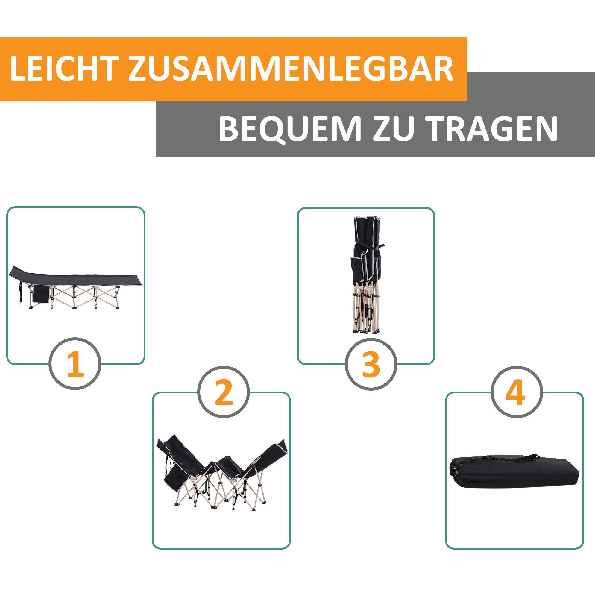 REDOM Feldbett Campingbett Klappbett 190x68x52 cm Schwarz aus Oxford (Packung, 1-St., Mobile Schlafliege für Outdoor Einsatz und Freizeitbereich) Feldbett mit Tragetasche faltbar für Camping und Garten