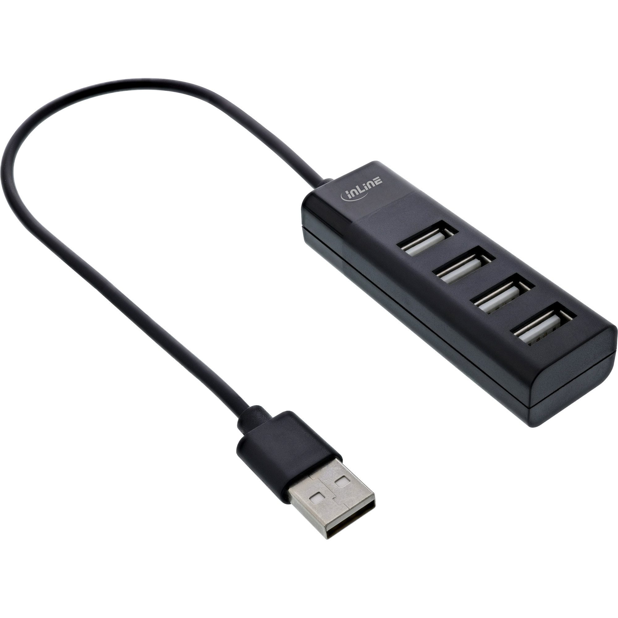 Mauspad InLine® USB 2.0 Hub, 4 Port, schwarz, Kabel 30cm, schmale Bauform