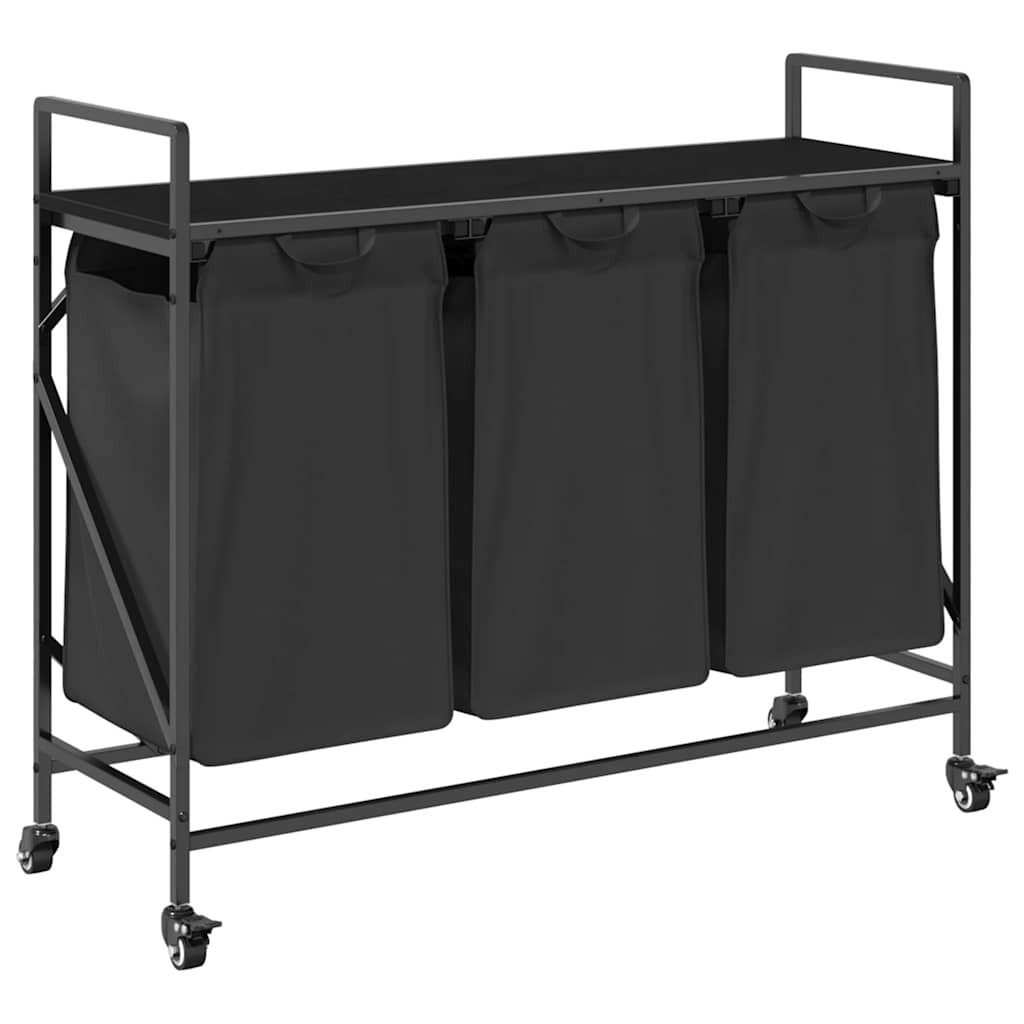 vidaXL Wäschekorb Wäschekorb 3 Fächer mit Rädern Schwarze Eiche (1 St)